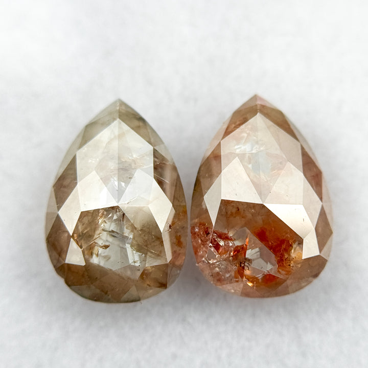 4.47 Ct Pear Rose Cut Red Natural Salt and Pepper Diamond Pair