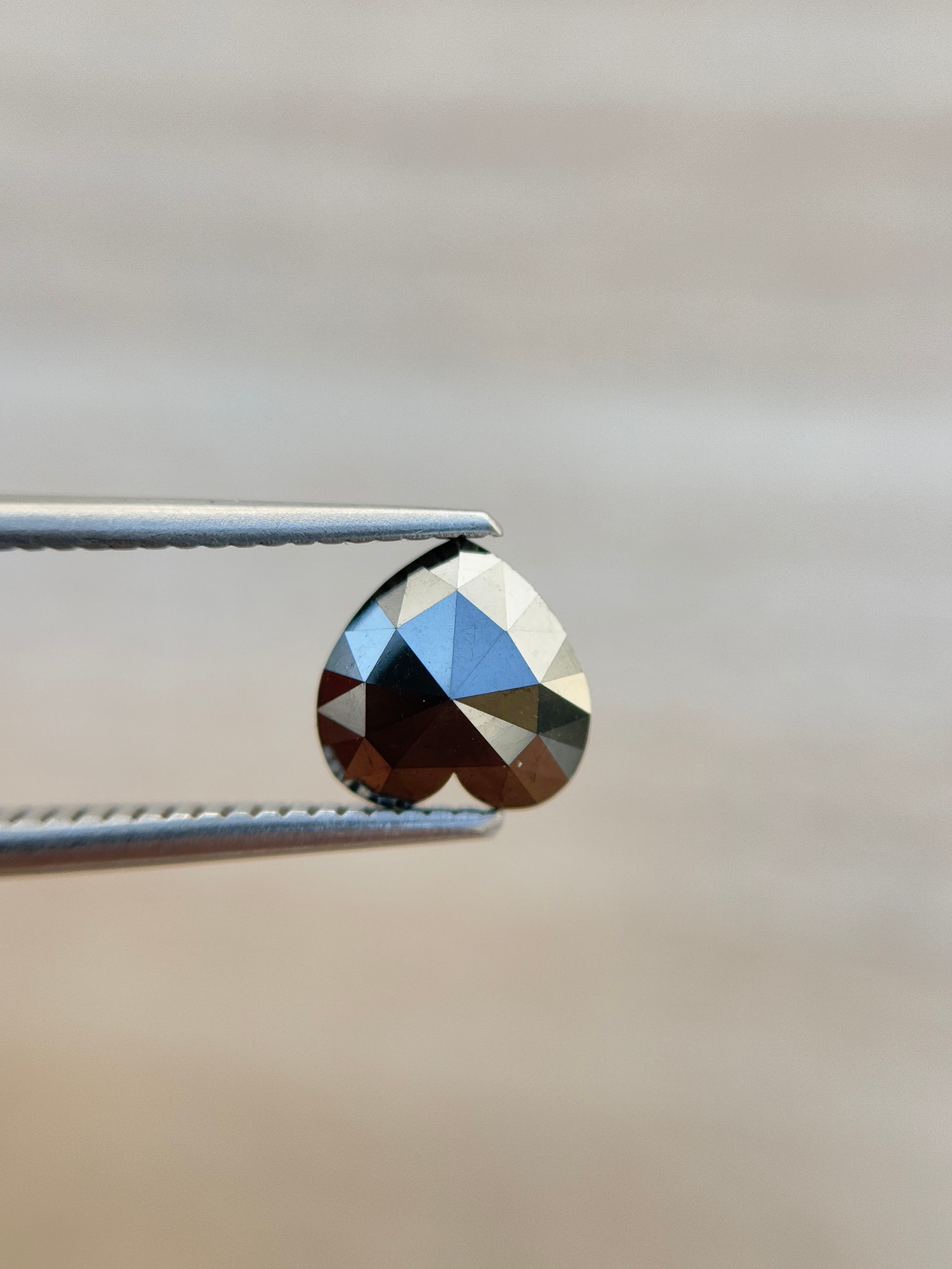1.53 Ct Heart Rose Cut Black Natural Salt and Pepper Diamond