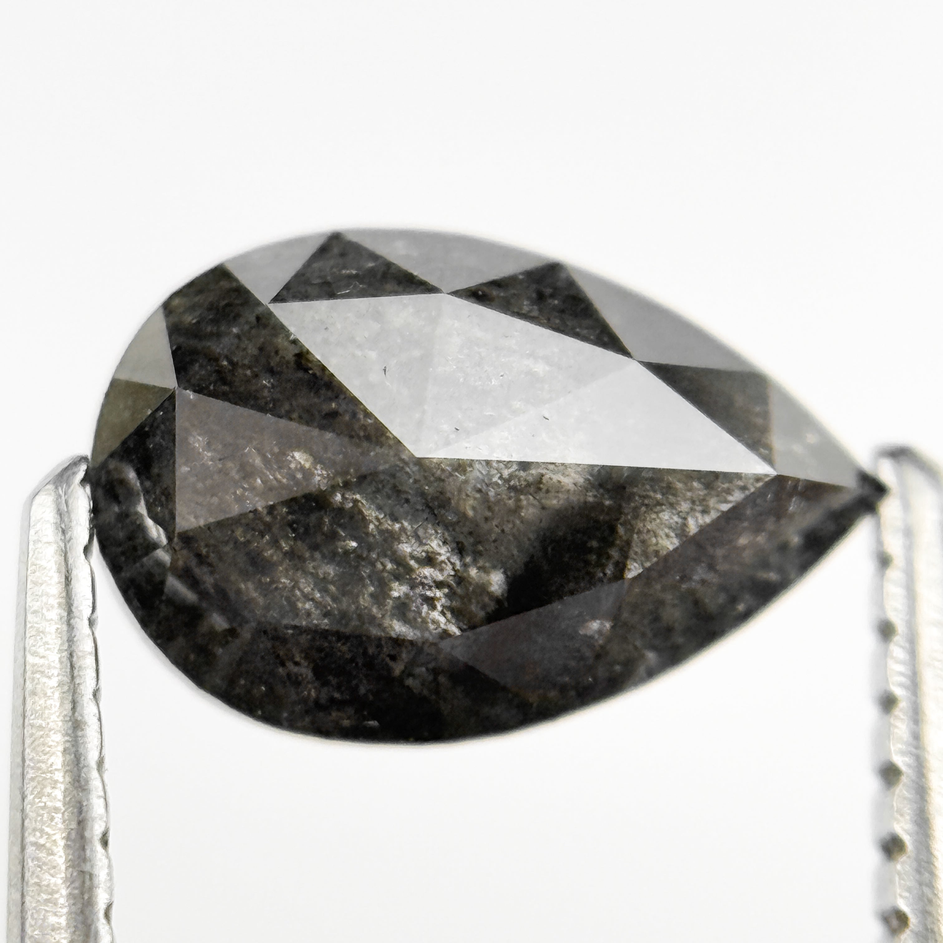 1.12 Ct Pear Rose Cut Grey Natural Salt and Pepper Diamond