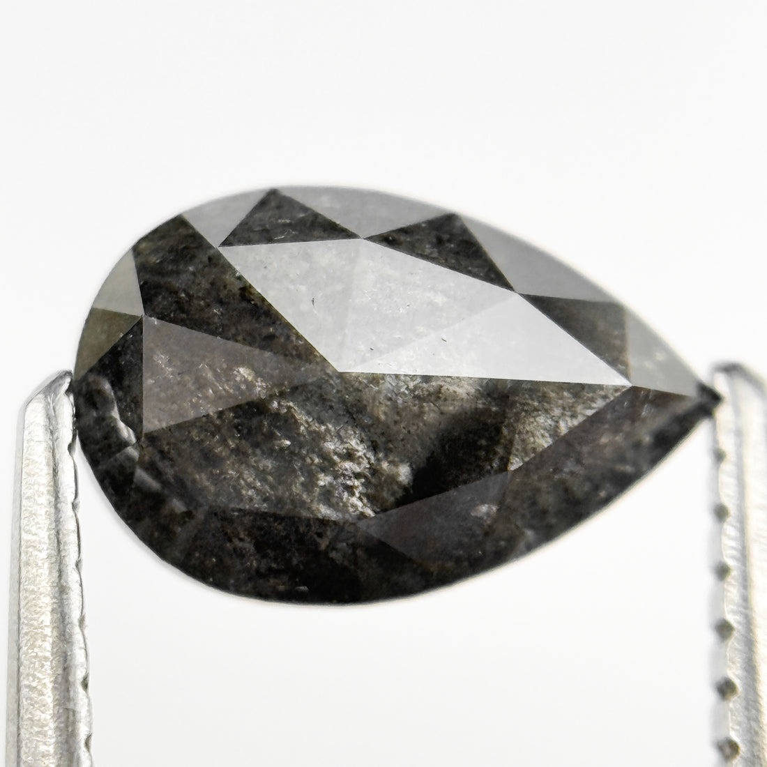 1.12 Ct Pear Rose Cut Grey Natural Salt and Pepper Diamond
