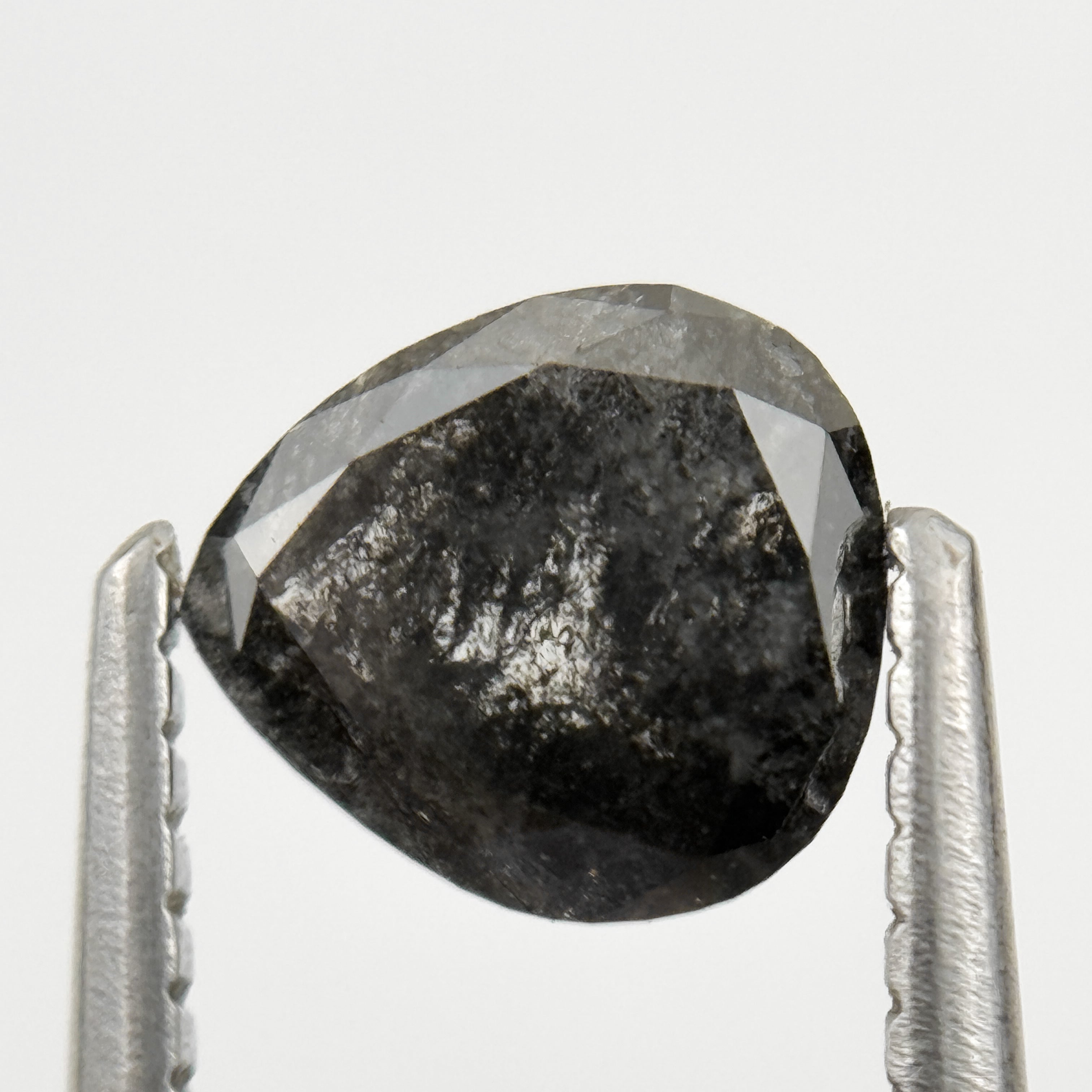 0.90 Ct Pear Rose Cut Grey Natural Minimalist Salt and Pepper Diamond