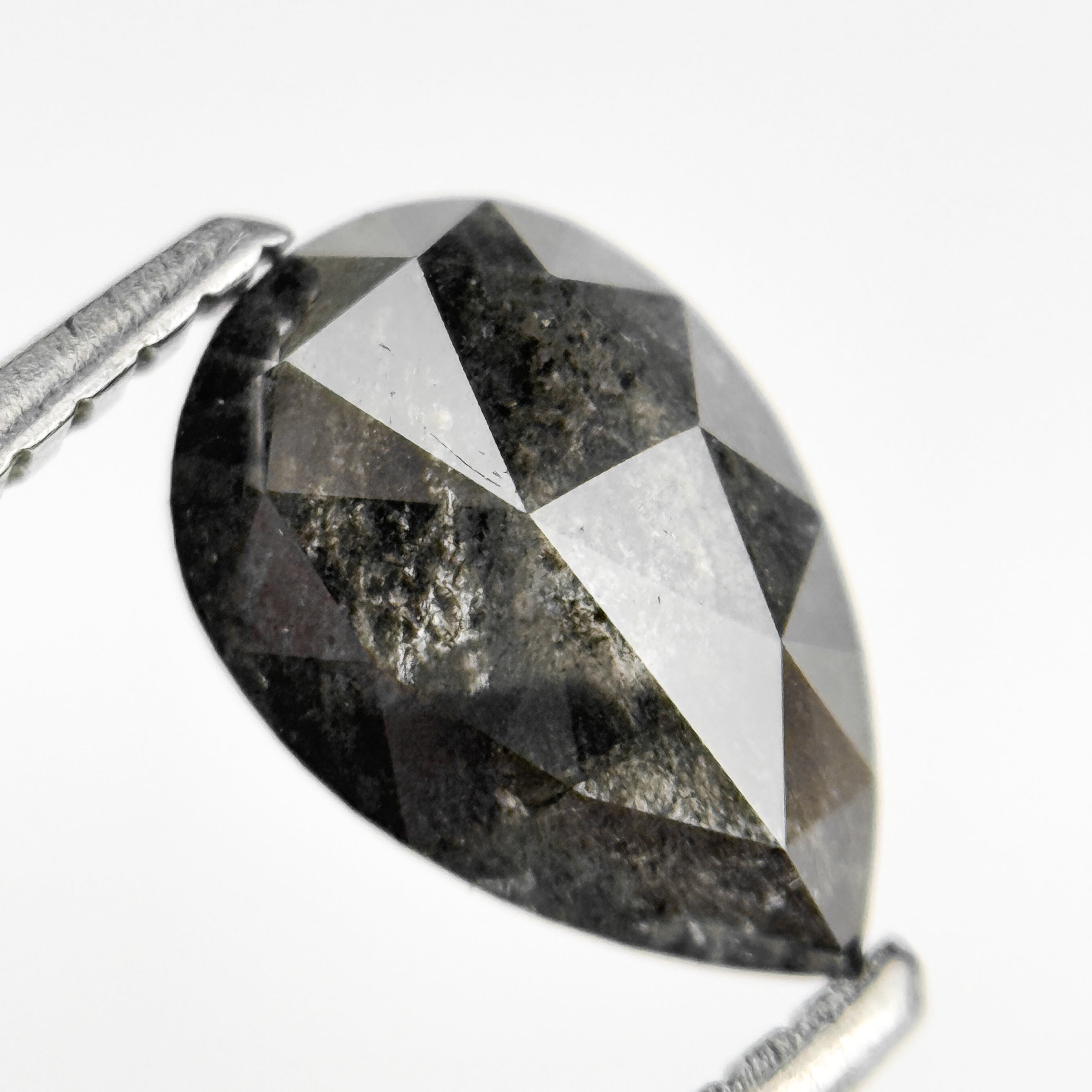 1.12 Ct Pear Rose Cut Grey Natural Salt and Pepper Diamond