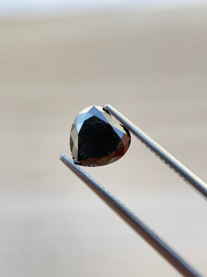 1.53 Ct Heart Rose Cut Black Natural Salt and Pepper Diamond