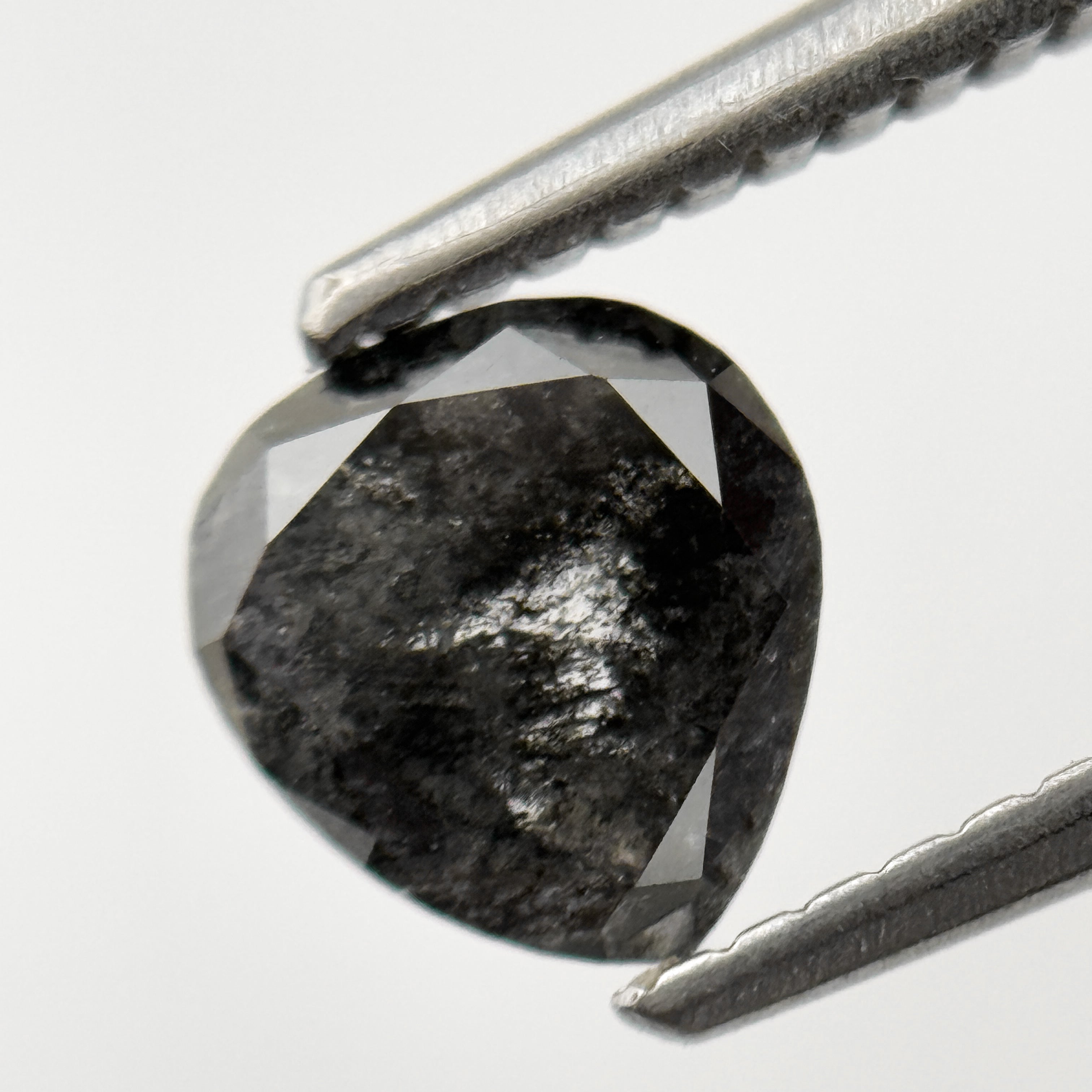 0.90 Ct Pear Rose Cut Grey Natural Minimalist Salt and Pepper Diamond