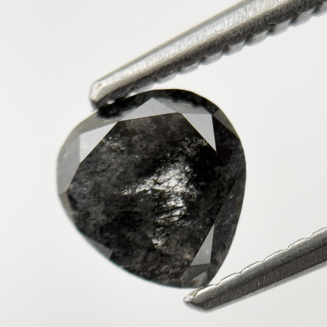 0.90 Ct Pear Rose Cut Grey Natural Minimalist Salt and Pepper Diamond