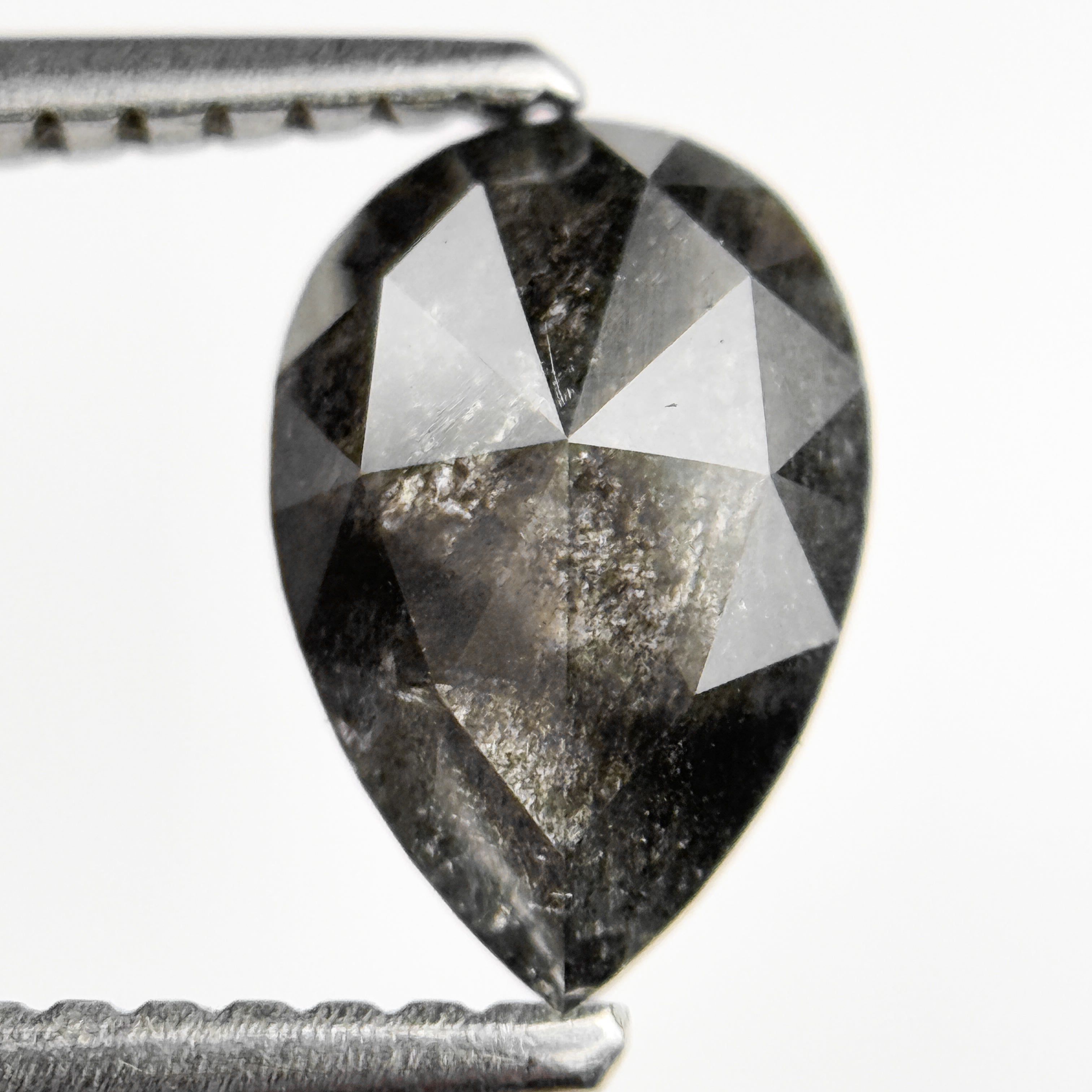 1.12 Ct Pear Rose Cut Grey Natural Salt and Pepper Diamond