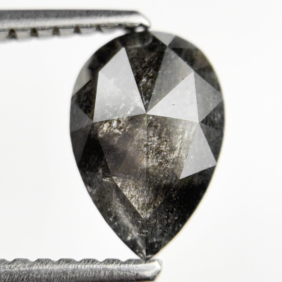 1.12 Ct Pear Rose Cut Grey Natural Salt and Pepper Diamond