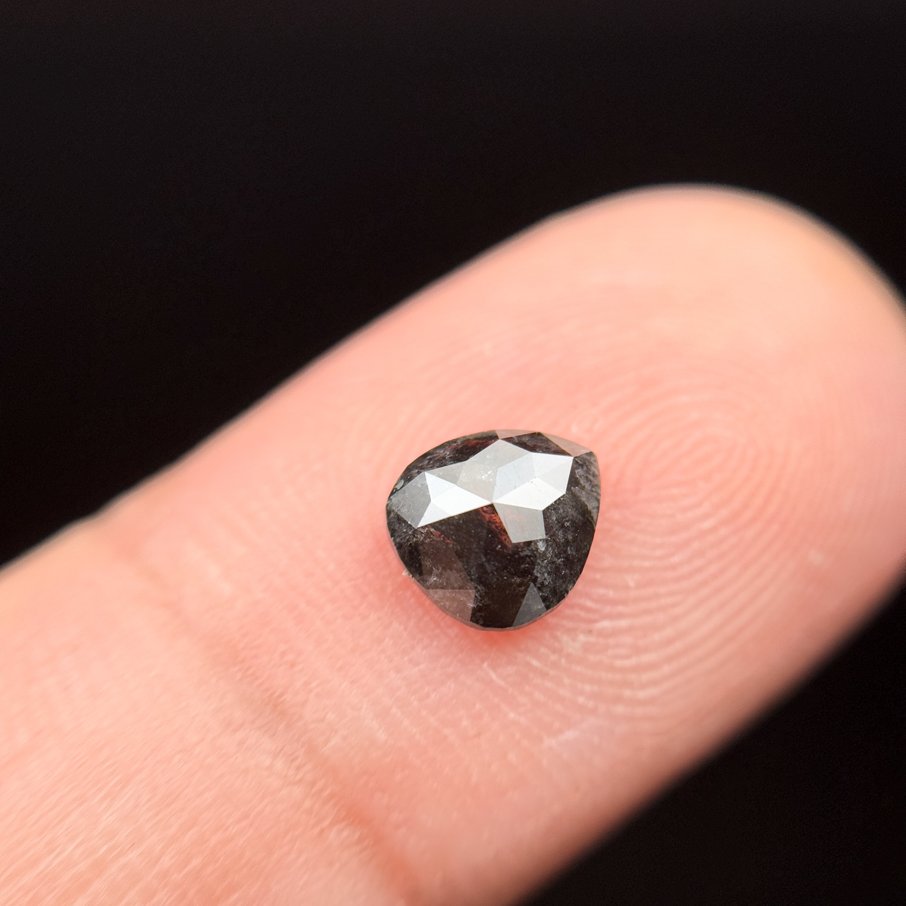0.90 Ct Pear Rose Cut Grey Natural Minimalist Salt and Pepper Diamond