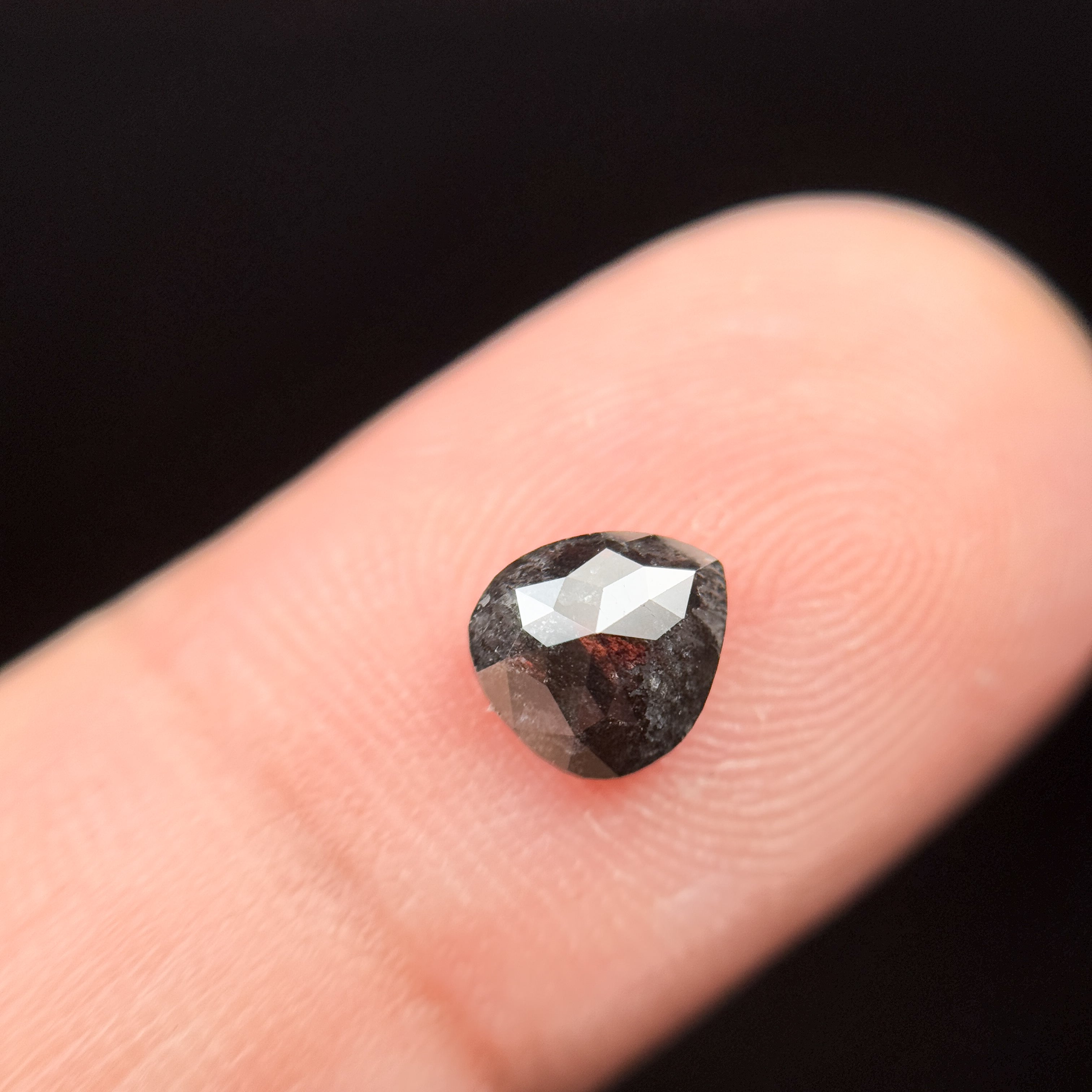 0.90 Ct Pear Rose Cut Grey Natural Minimalist Salt and Pepper Diamond