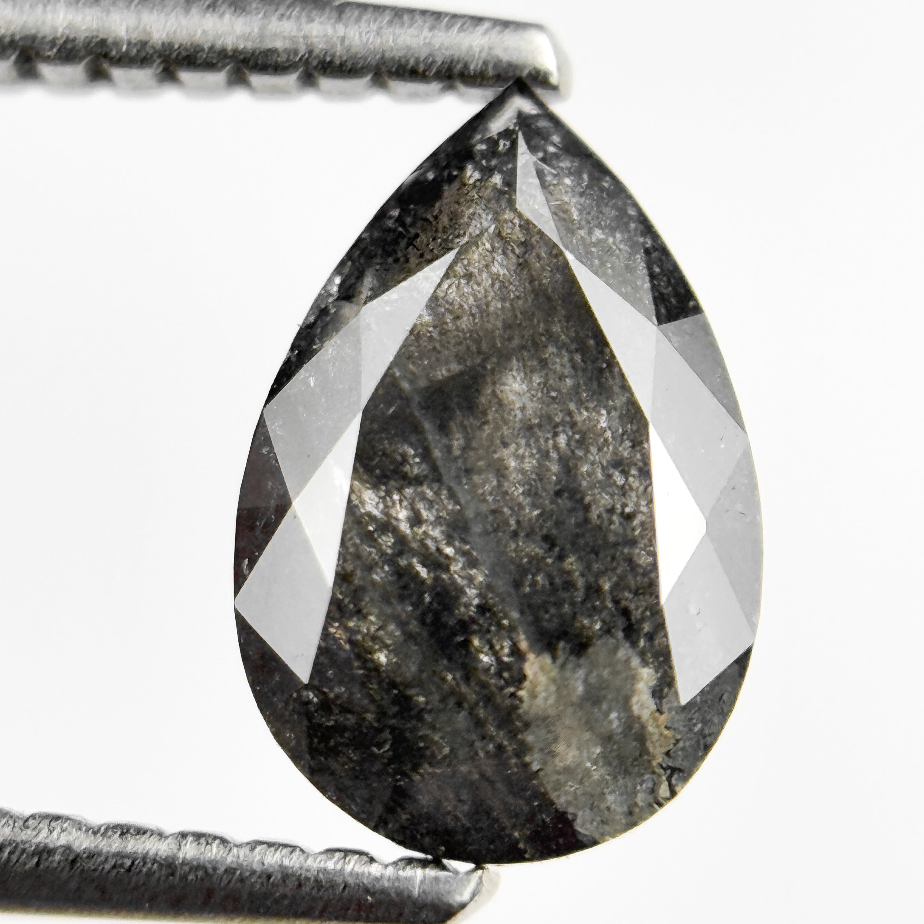 1.12 Ct Pear Rose Cut Grey Natural Salt and Pepper Diamond