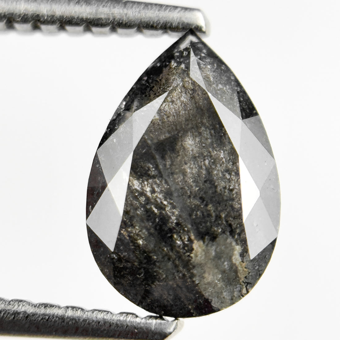 1.12 Ct Pear Rose Cut Grey Natural Salt and Pepper Diamond