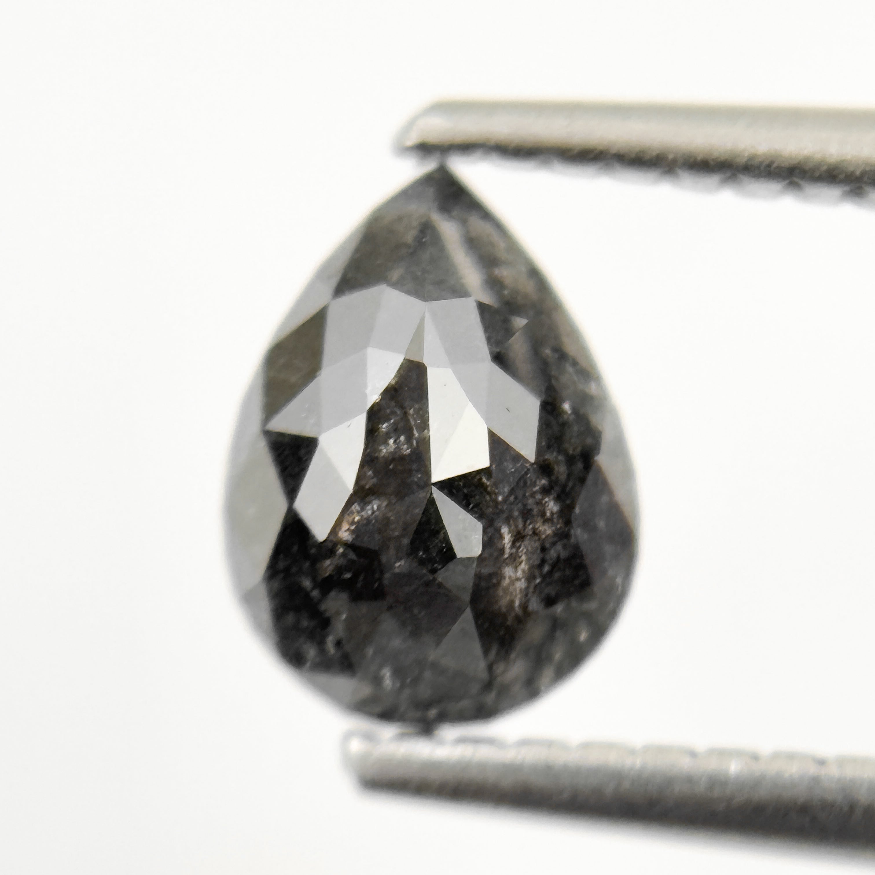 0.92 Ct Pear Rose Cut Grey Natural Minimal Salt and Pepper Diamond