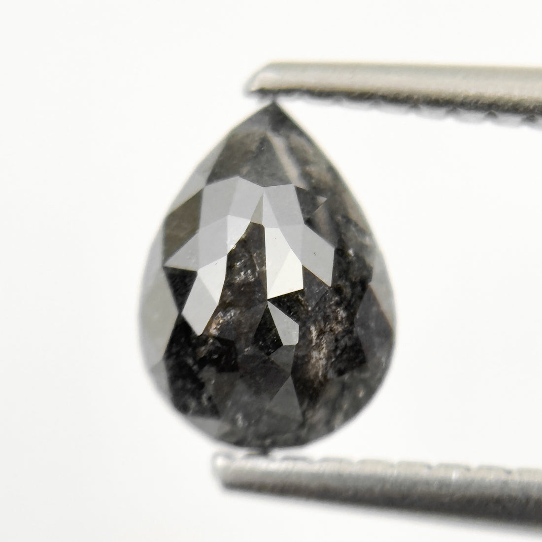 0.92 Ct Pear Rose Cut Grey Natural Minimal Salt and Pepper Diamond