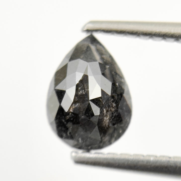 0.92 Ct Pear Rose Cut Grey Natural Minimal Salt and Pepper Diamond