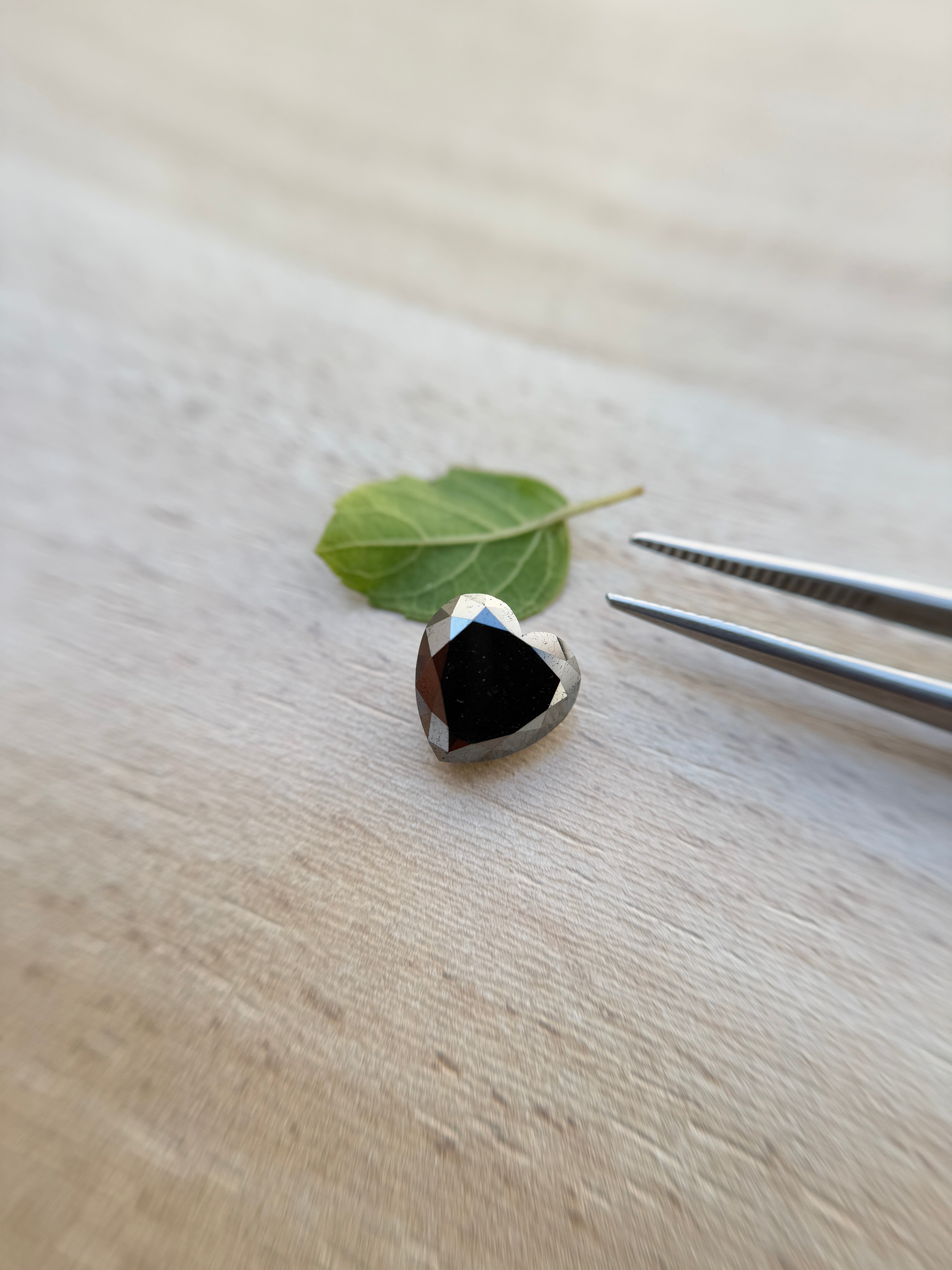 5.66 Ct Heart Rose Cut Black Natural Salt and Pepper Diamond
