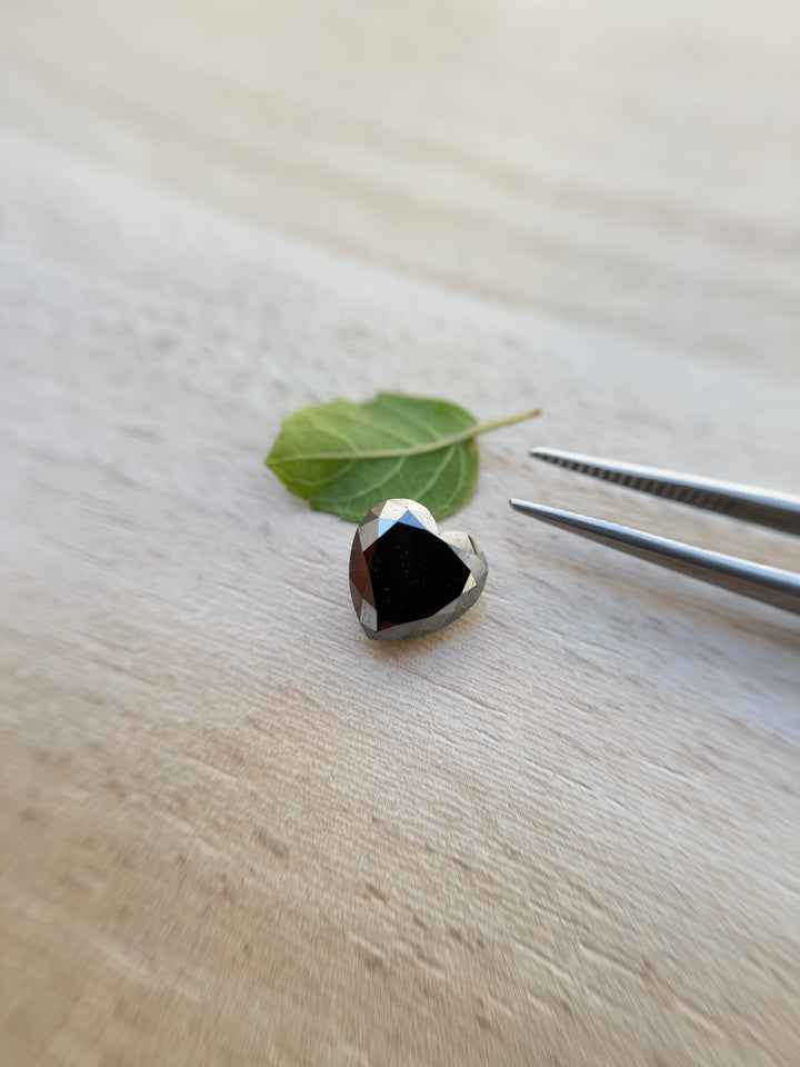 5.66 Ct Heart Rose Cut Black Natural Salt and Pepper Diamond