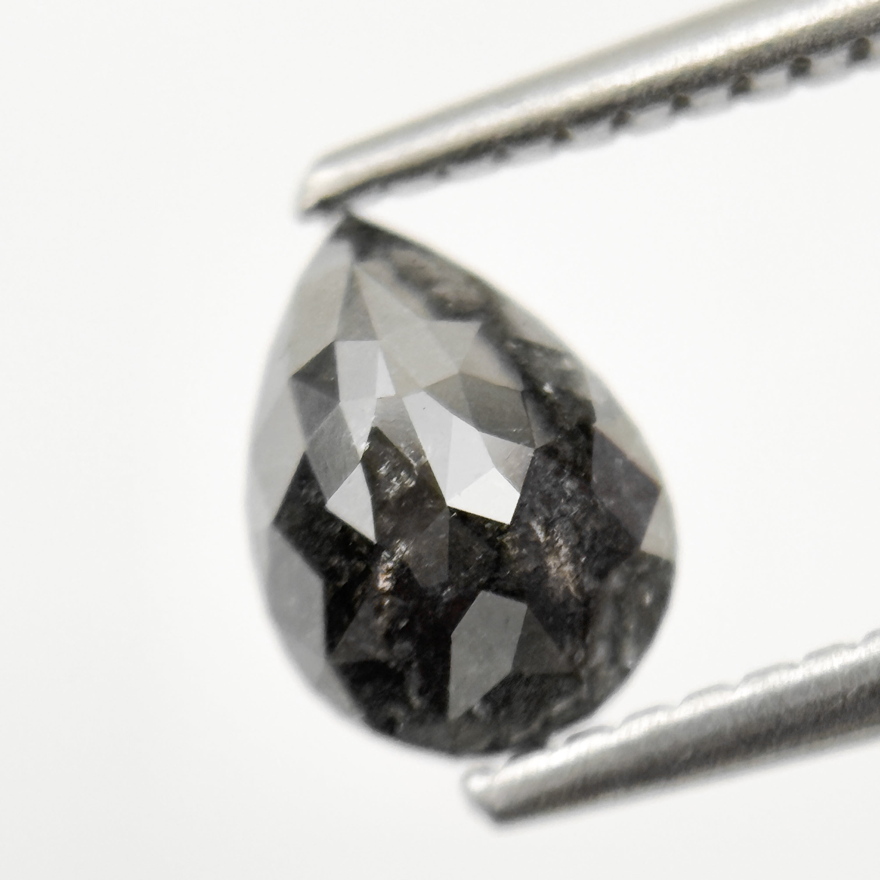 0.92 Ct Pear Rose Cut Grey Natural Minimal Salt and Pepper Diamond