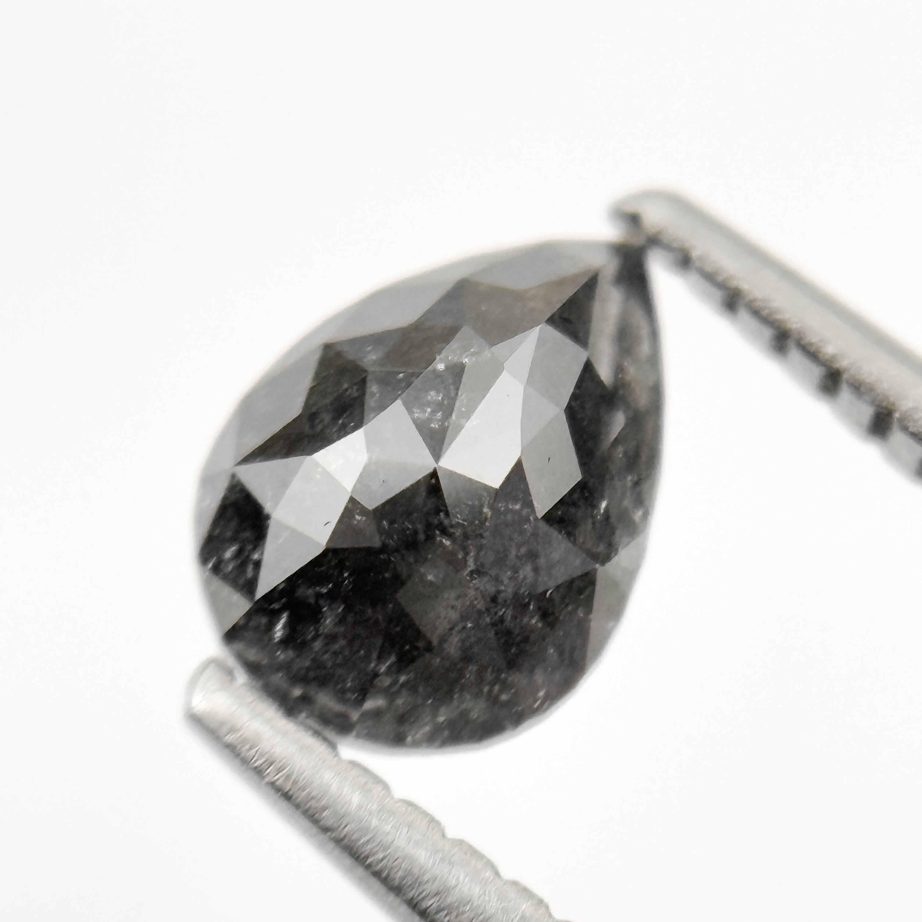 0.92 Ct Pear Rose Cut Grey Natural Minimal Salt and Pepper Diamond