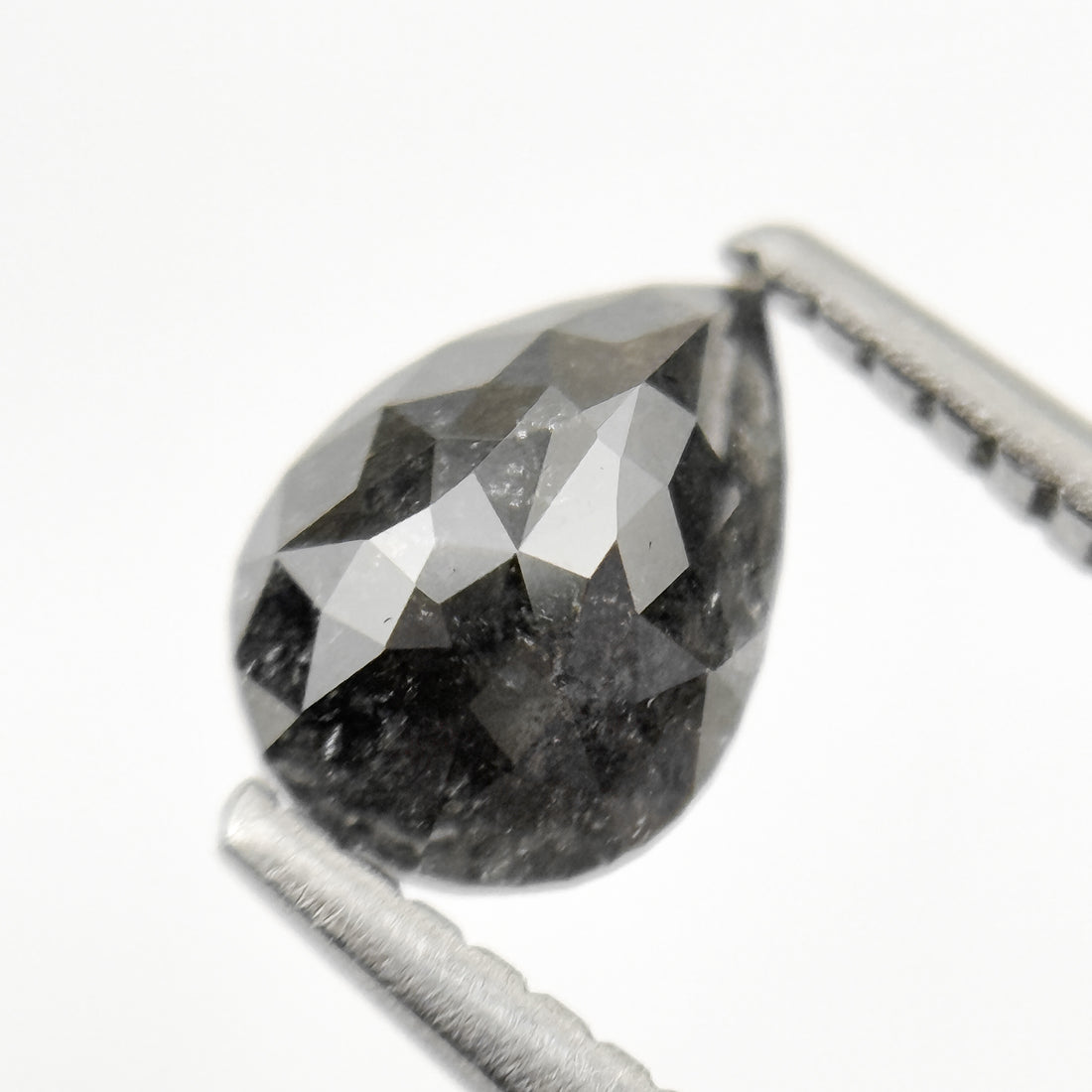 0.92 Ct Pear Rose Cut Grey Natural Minimal Salt and Pepper Diamond