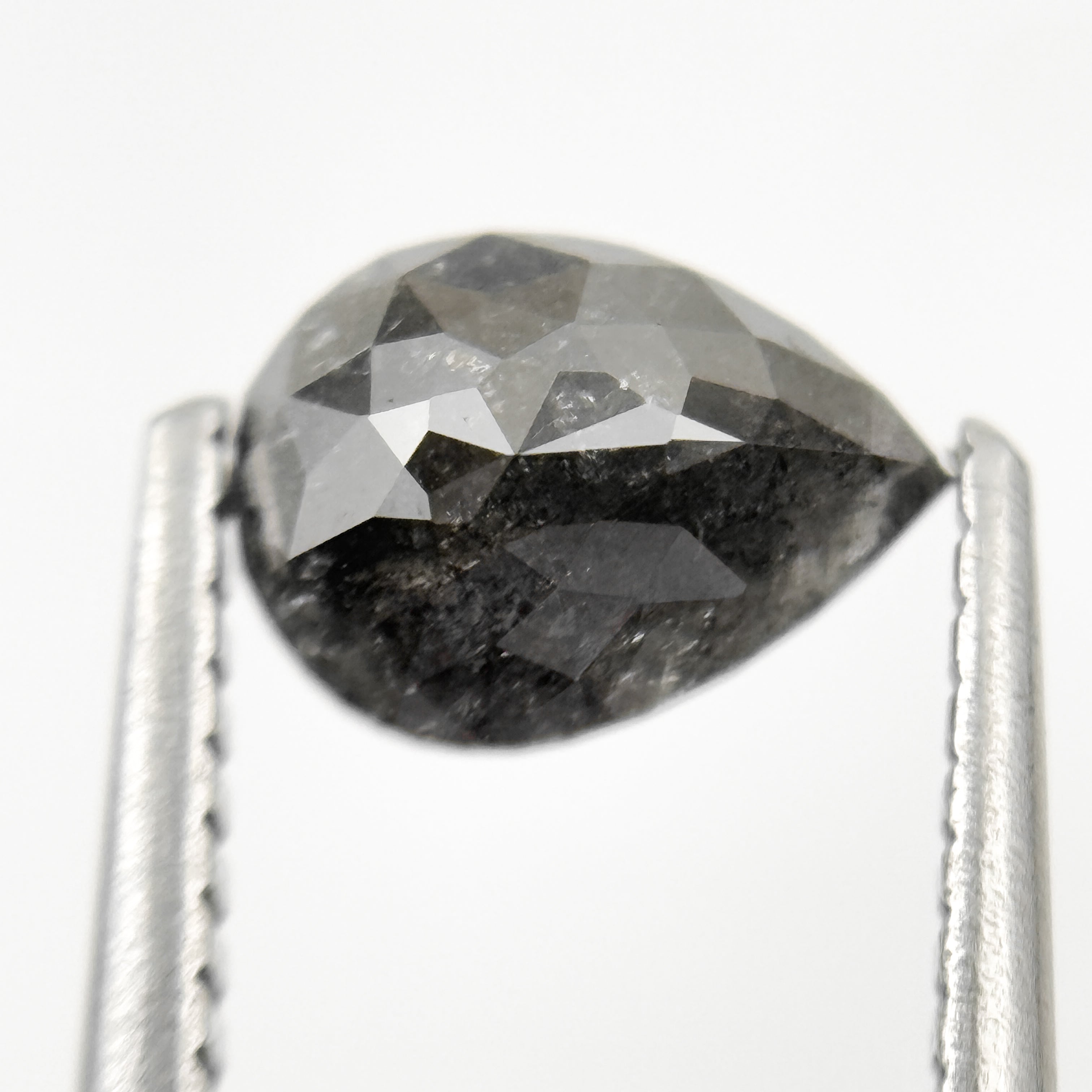 0.92 Ct Pear Rose Cut Grey Natural Minimal Salt and Pepper Diamond