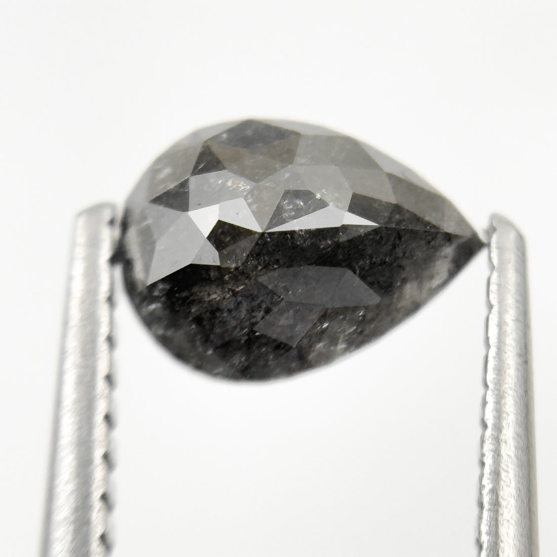 0.92 Ct Pear Rose Cut Grey Natural Minimal Salt and Pepper Diamond