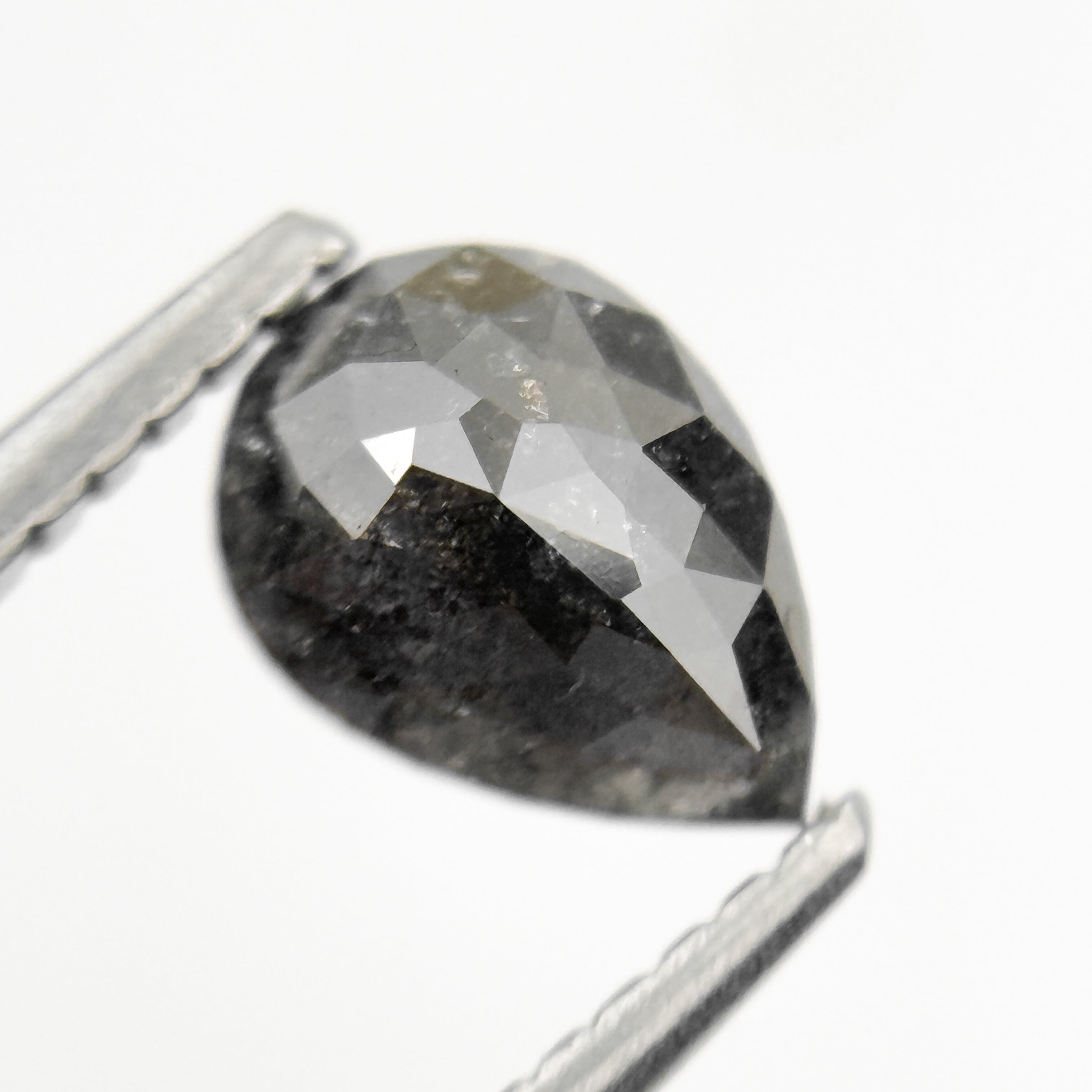 0.92 Ct Pear Rose Cut Grey Natural Minimal Salt and Pepper Diamond