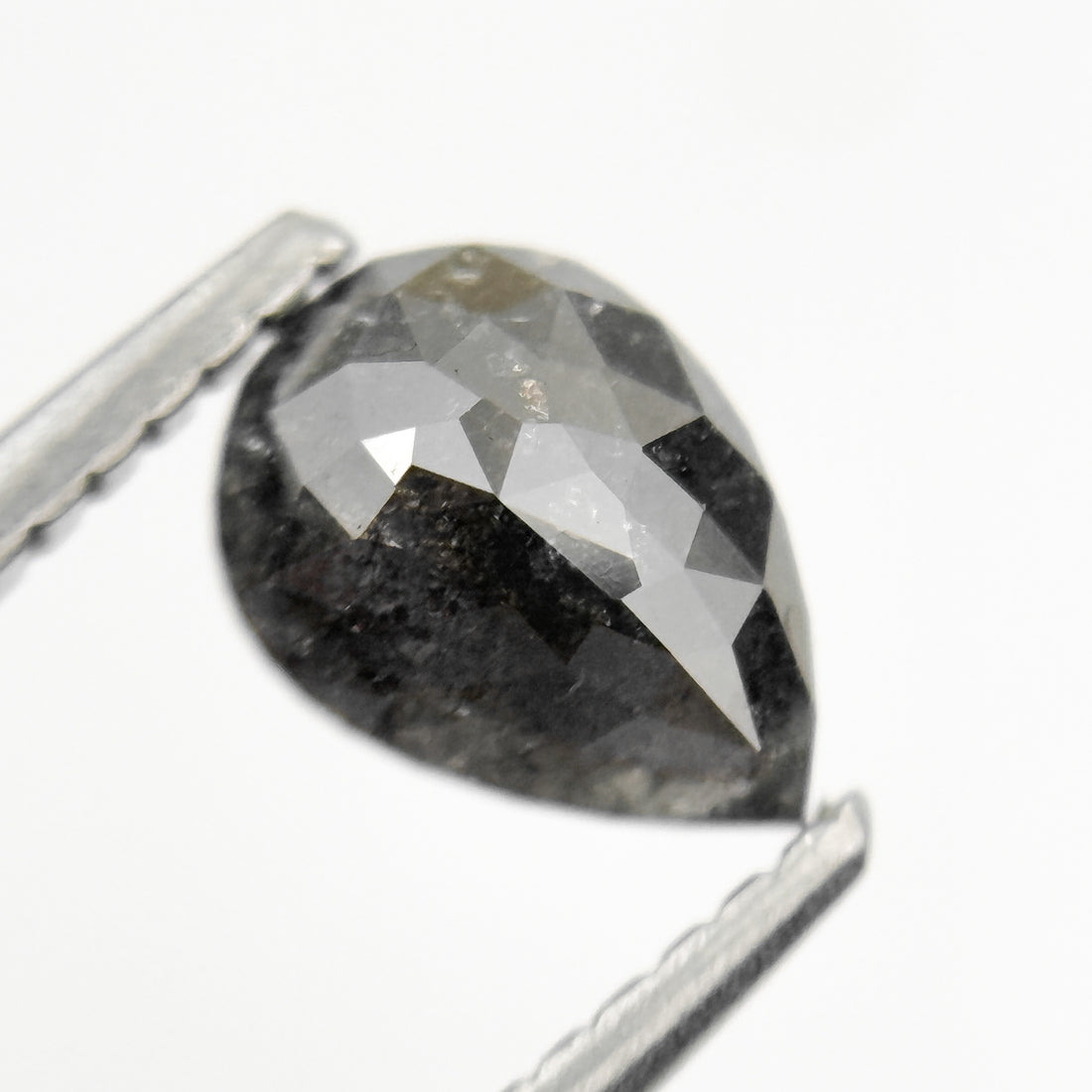 0.92 Ct Pear Rose Cut Grey Natural Minimal Salt and Pepper Diamond