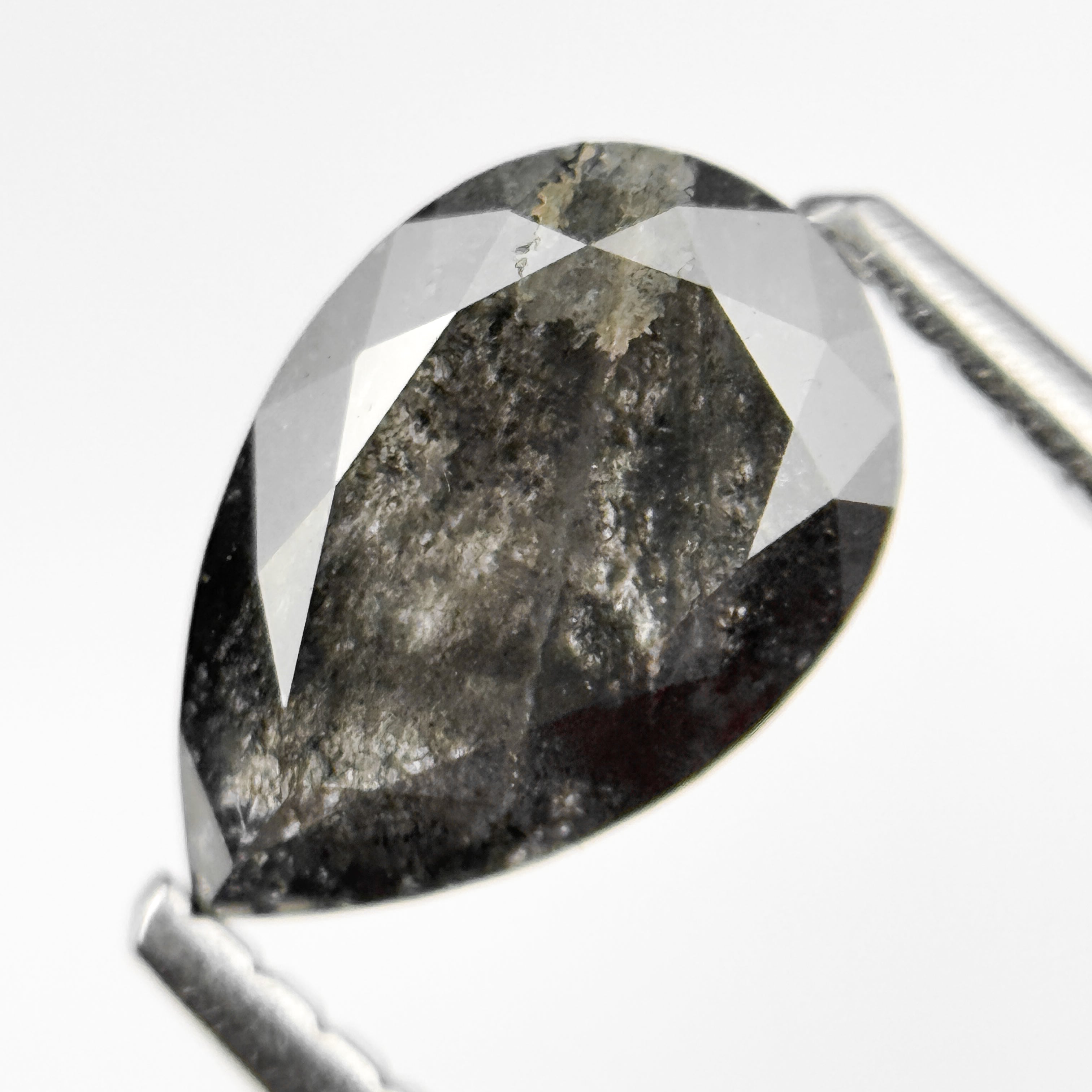 1.12 Ct Pear Rose Cut Grey Natural Salt and Pepper Diamond