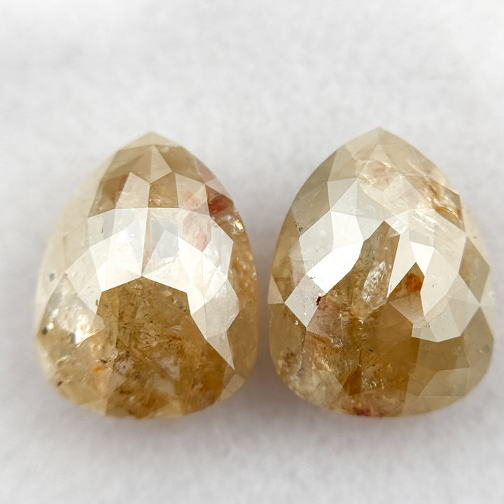 4.22 Ct Pear Rose Cut ICY Yellow Natural Salt and Pepper Diamond Pair