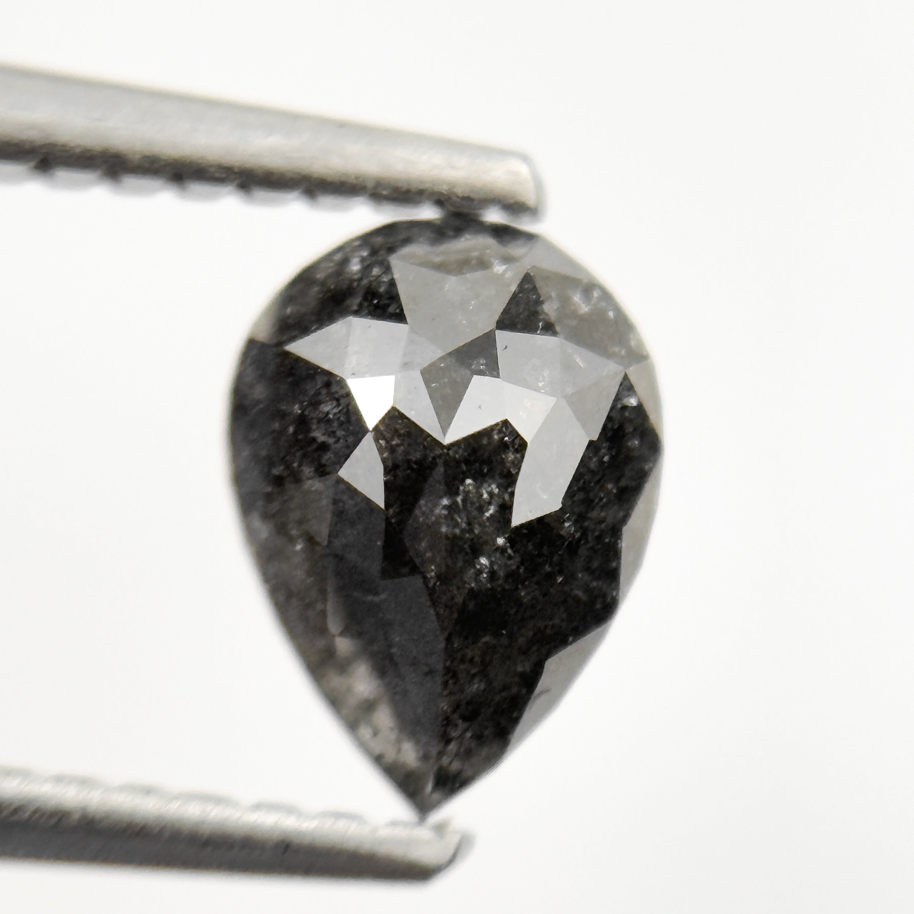 0.92 Ct Pear Rose Cut Grey Natural Minimal Salt and Pepper Diamond