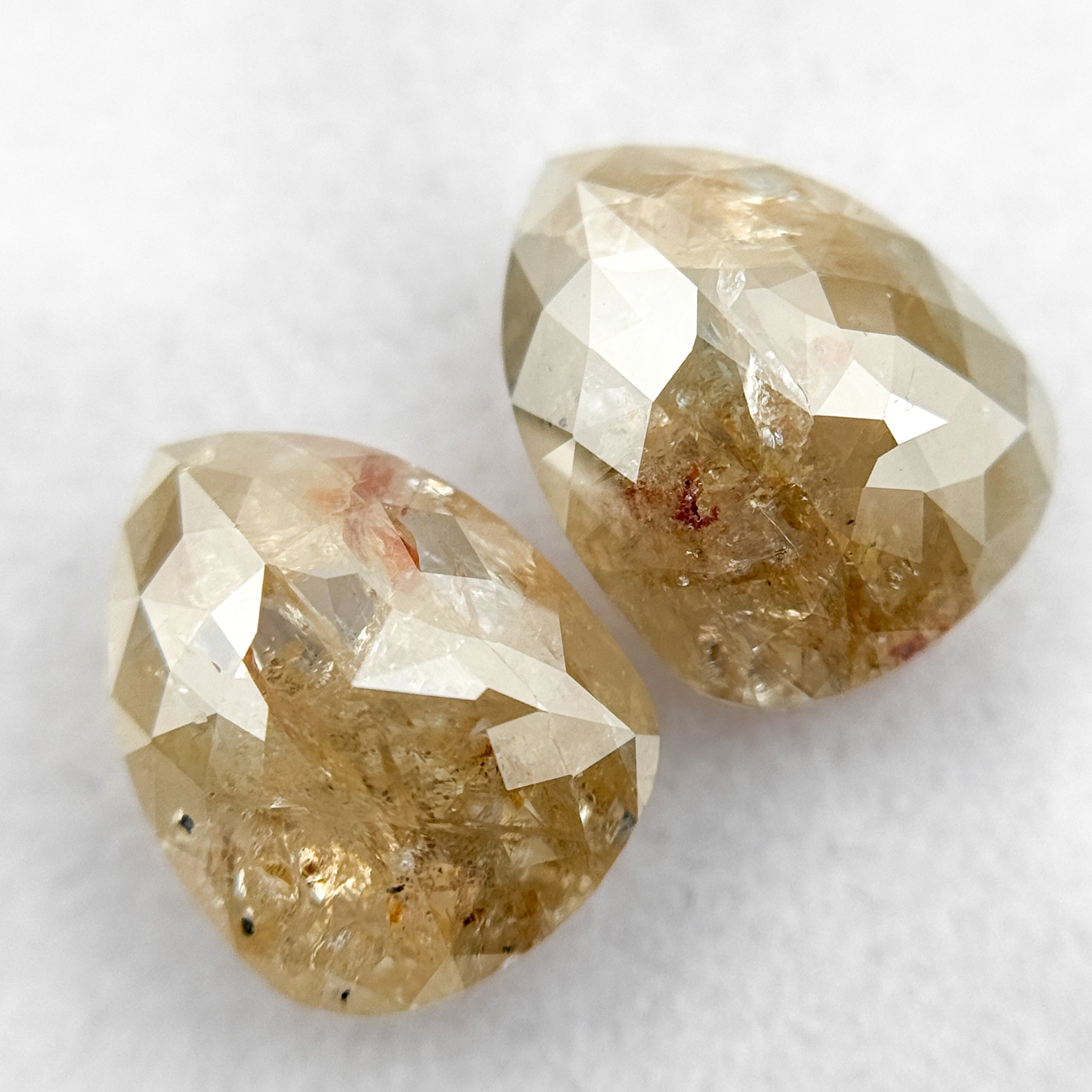 4.22 Ct Pear Rose Cut ICY Yellow Natural Salt and Pepper Diamond Pair