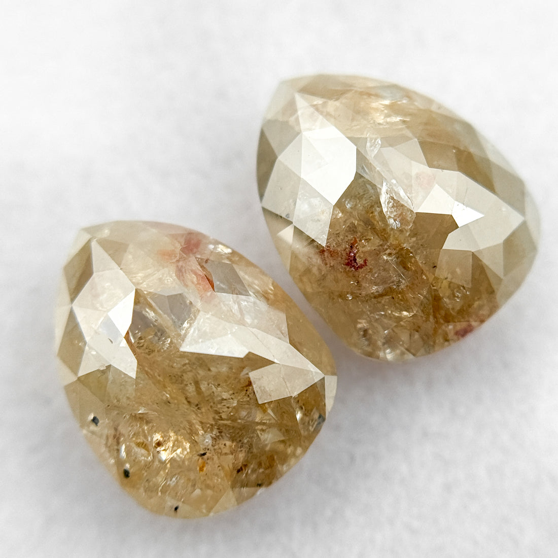 4.22 Ct Pear Rose Cut ICY Yellow Natural Salt and Pepper Diamond Pair