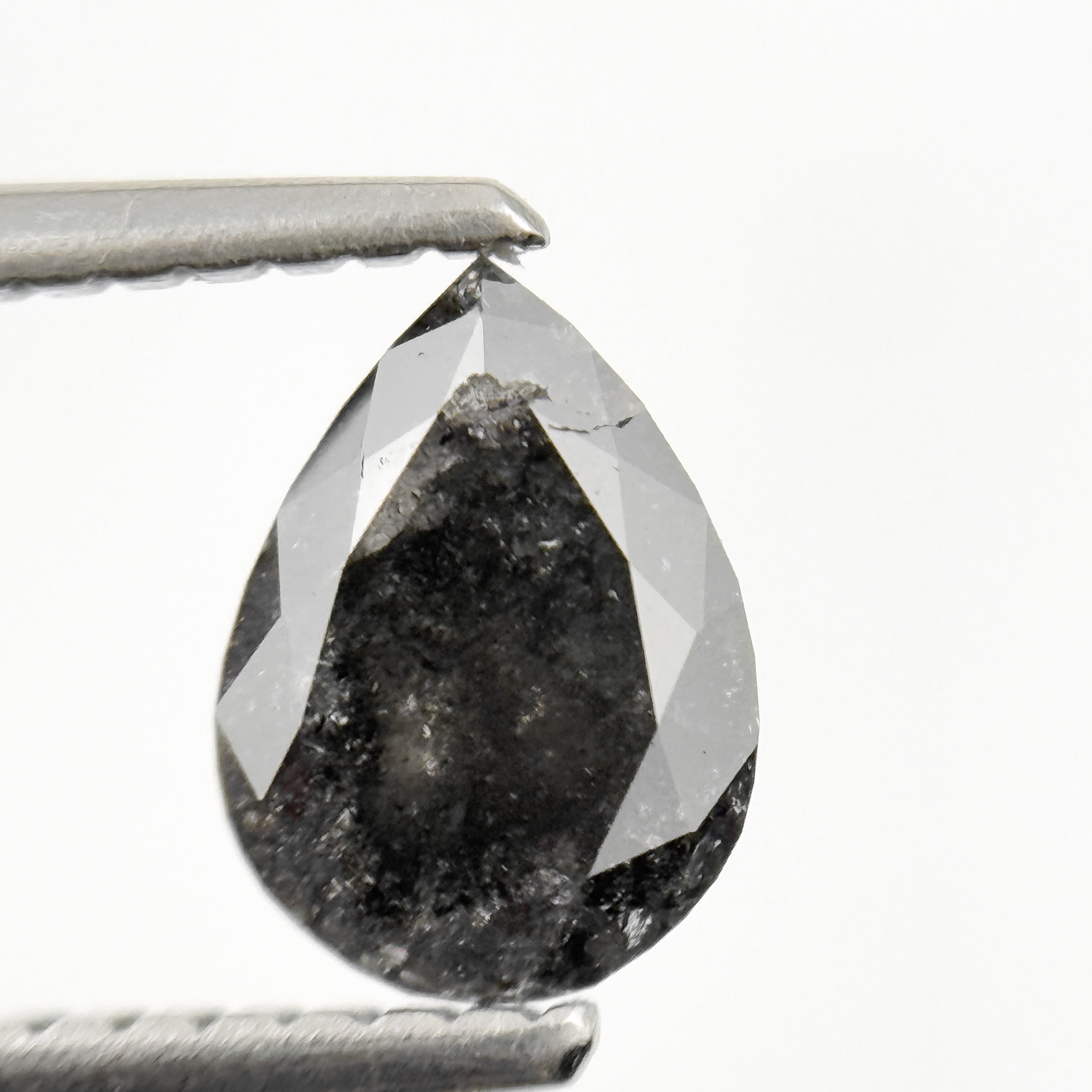 0.92 Ct Pear Rose Cut Grey Natural Minimal Salt and Pepper Diamond