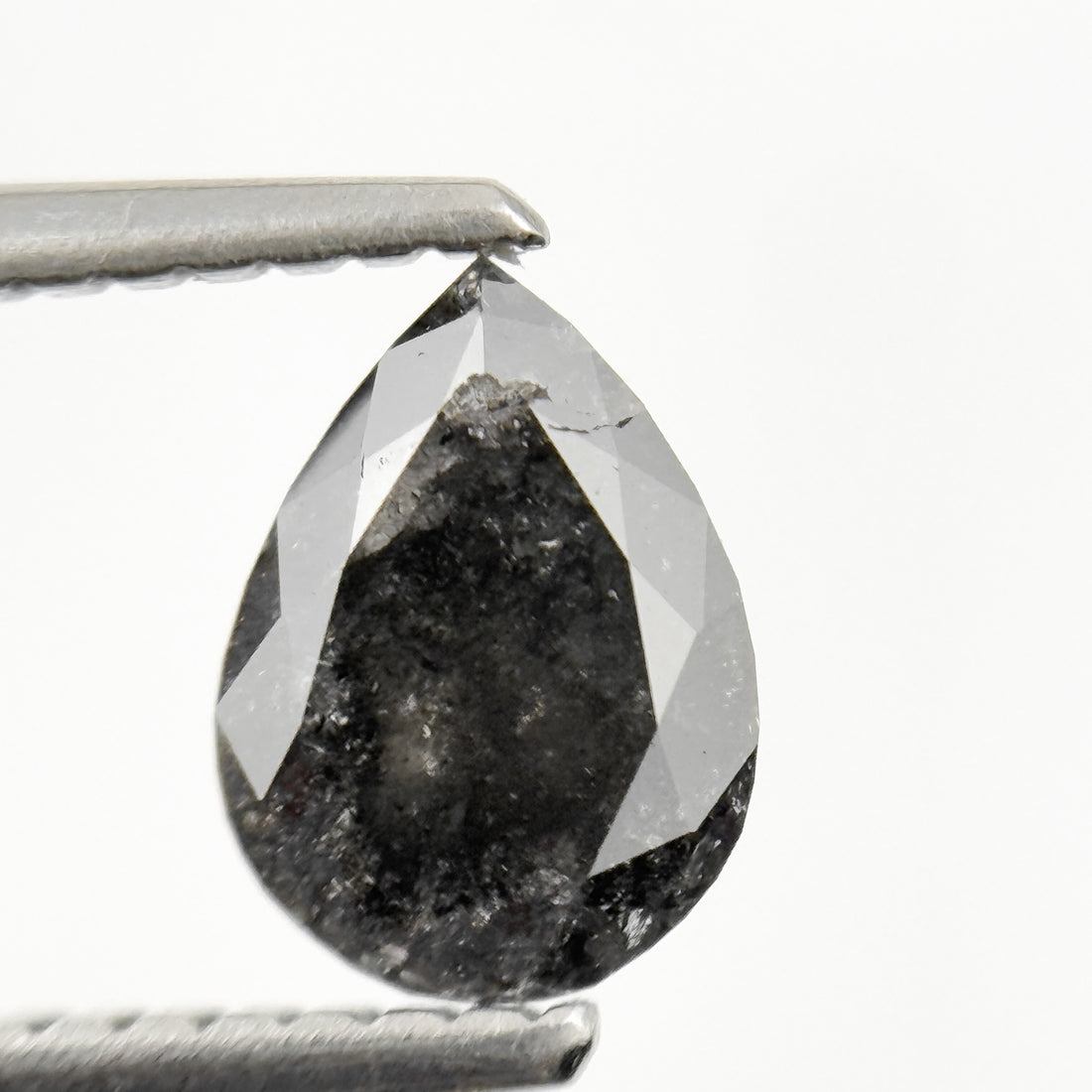 0.92 Ct Pear Rose Cut Grey Natural Minimal Salt and Pepper Diamond
