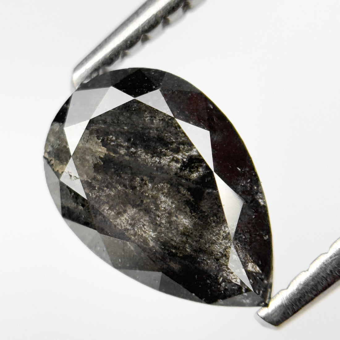 1.12 Ct Pear Rose Cut Grey Natural Salt and Pepper Diamond