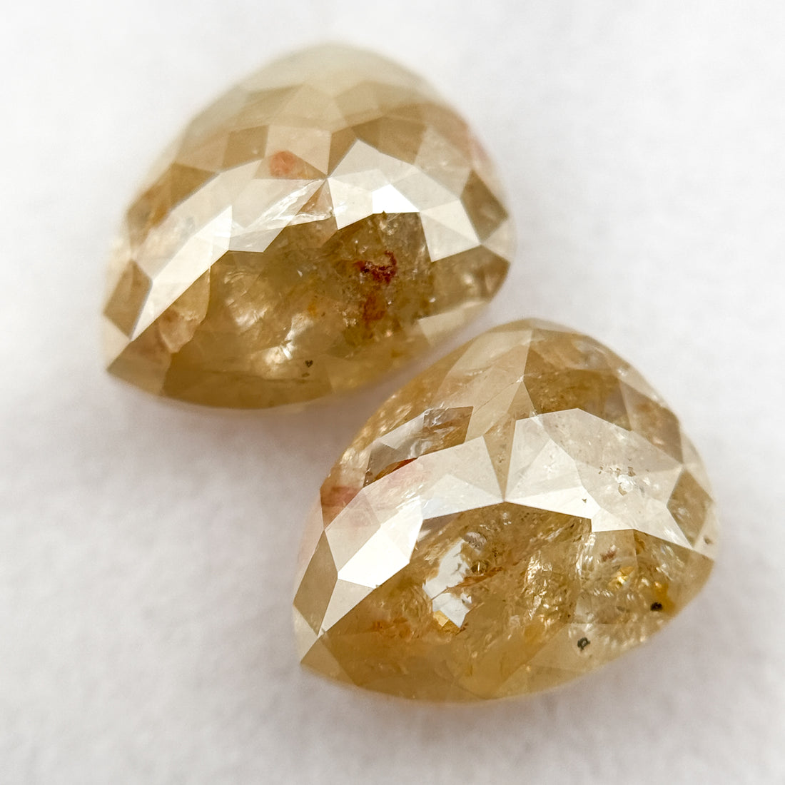 4.22 Ct Pear Rose Cut ICY Yellow Natural Salt and Pepper Diamond Pair