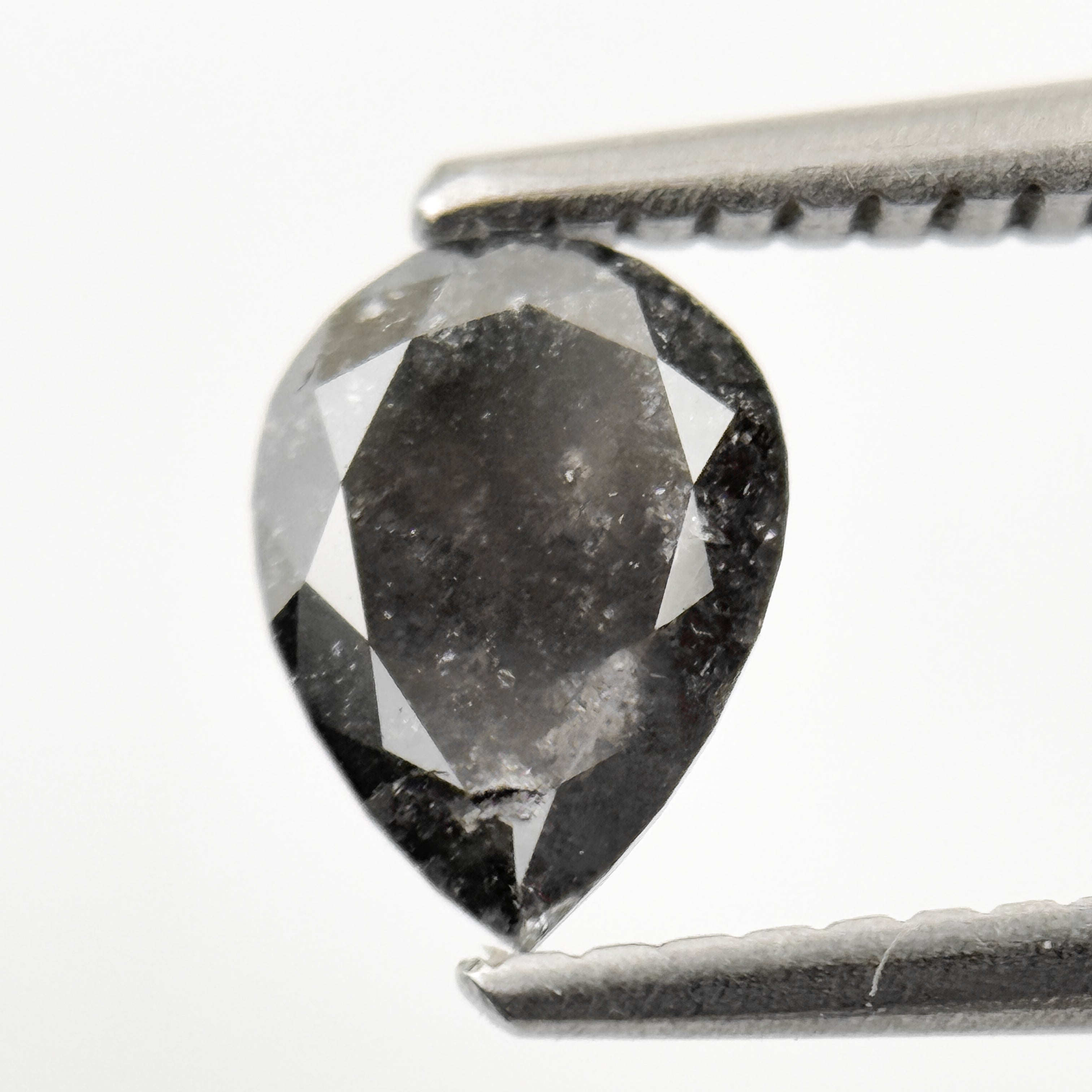 0.92 Ct Pear Rose Cut Grey Natural Minimal Salt and Pepper Diamond
