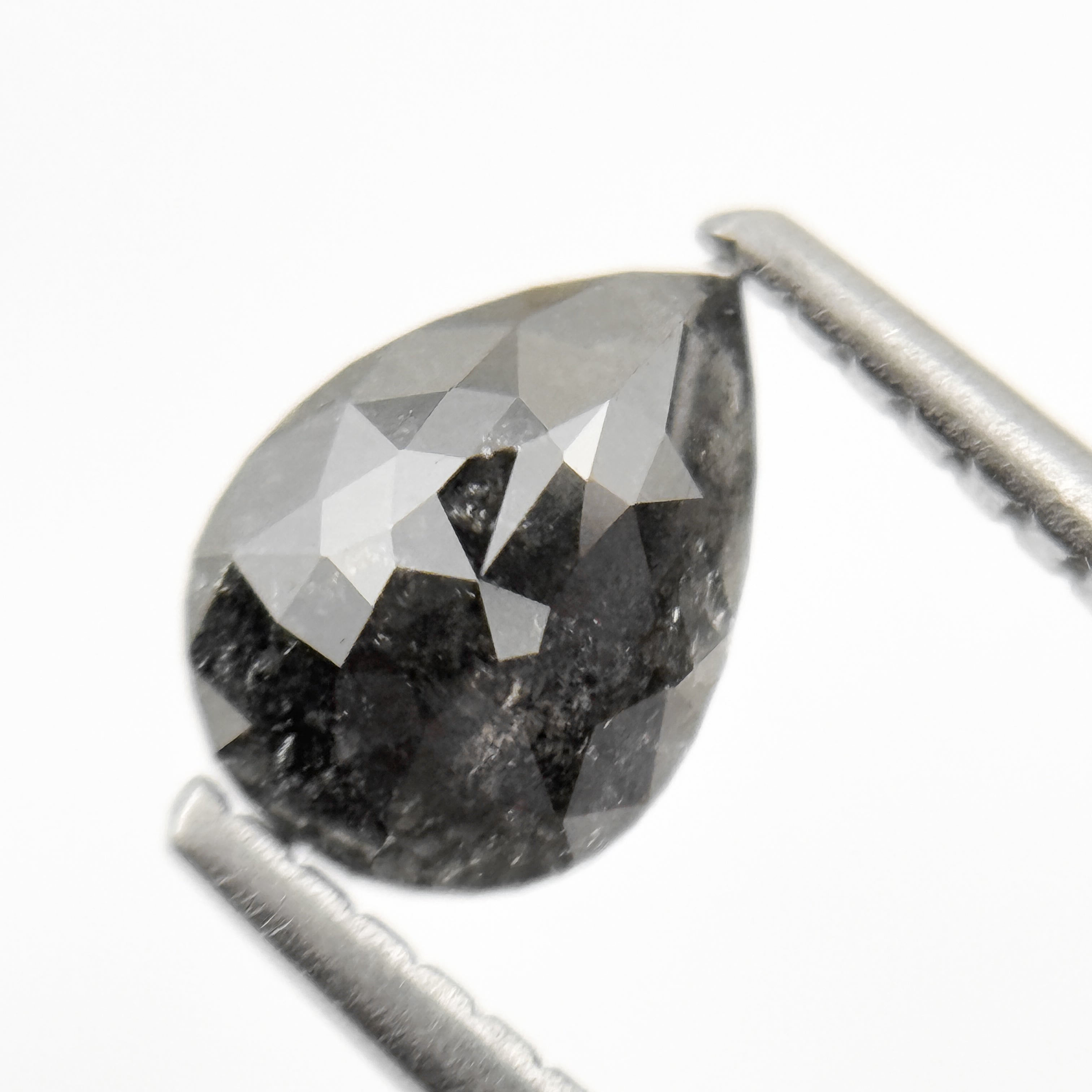 0.92 Ct Pear Rose Cut Grey Natural Minimal Salt and Pepper Diamond