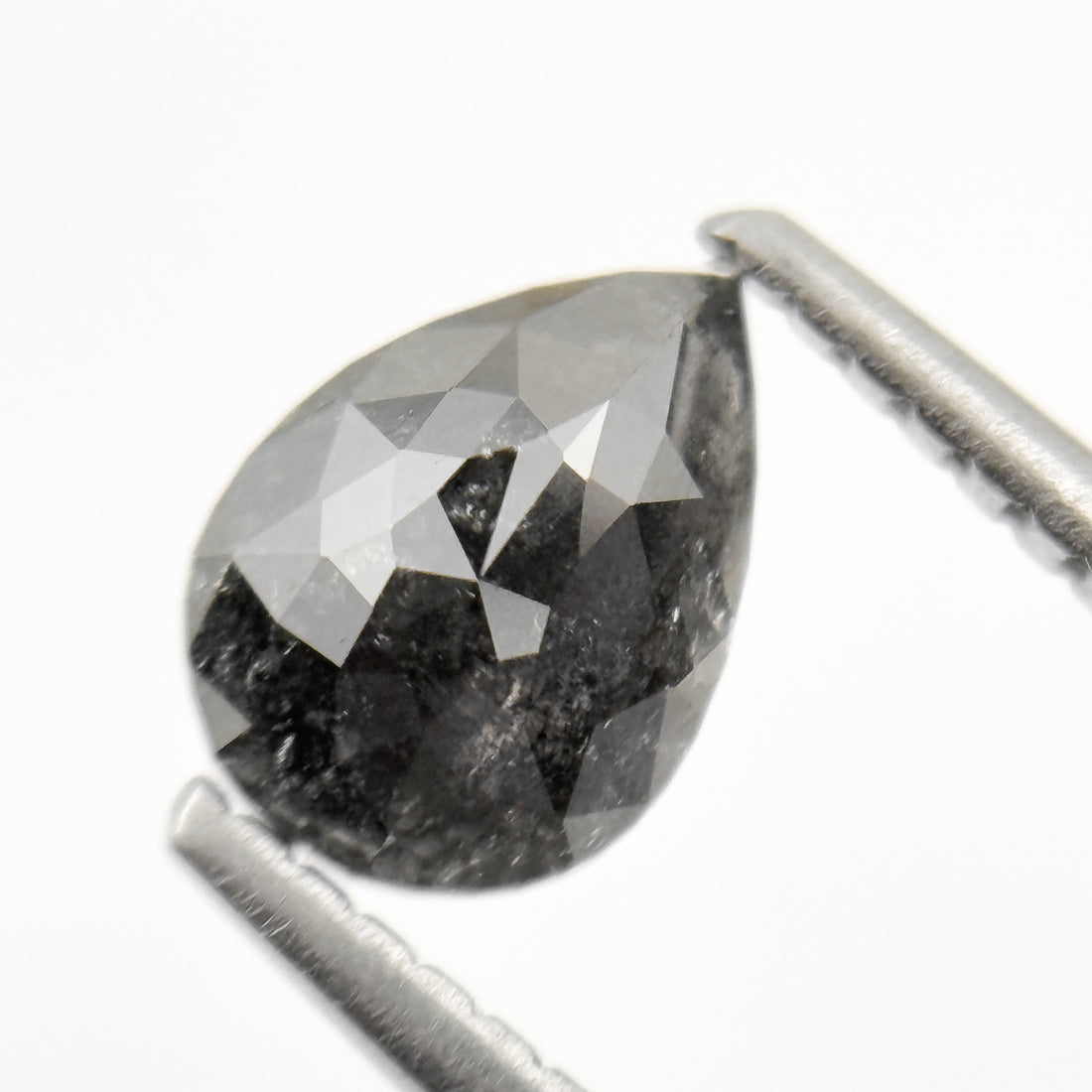 0.92 Ct Pear Rose Cut Grey Natural Minimal Salt and Pepper Diamond