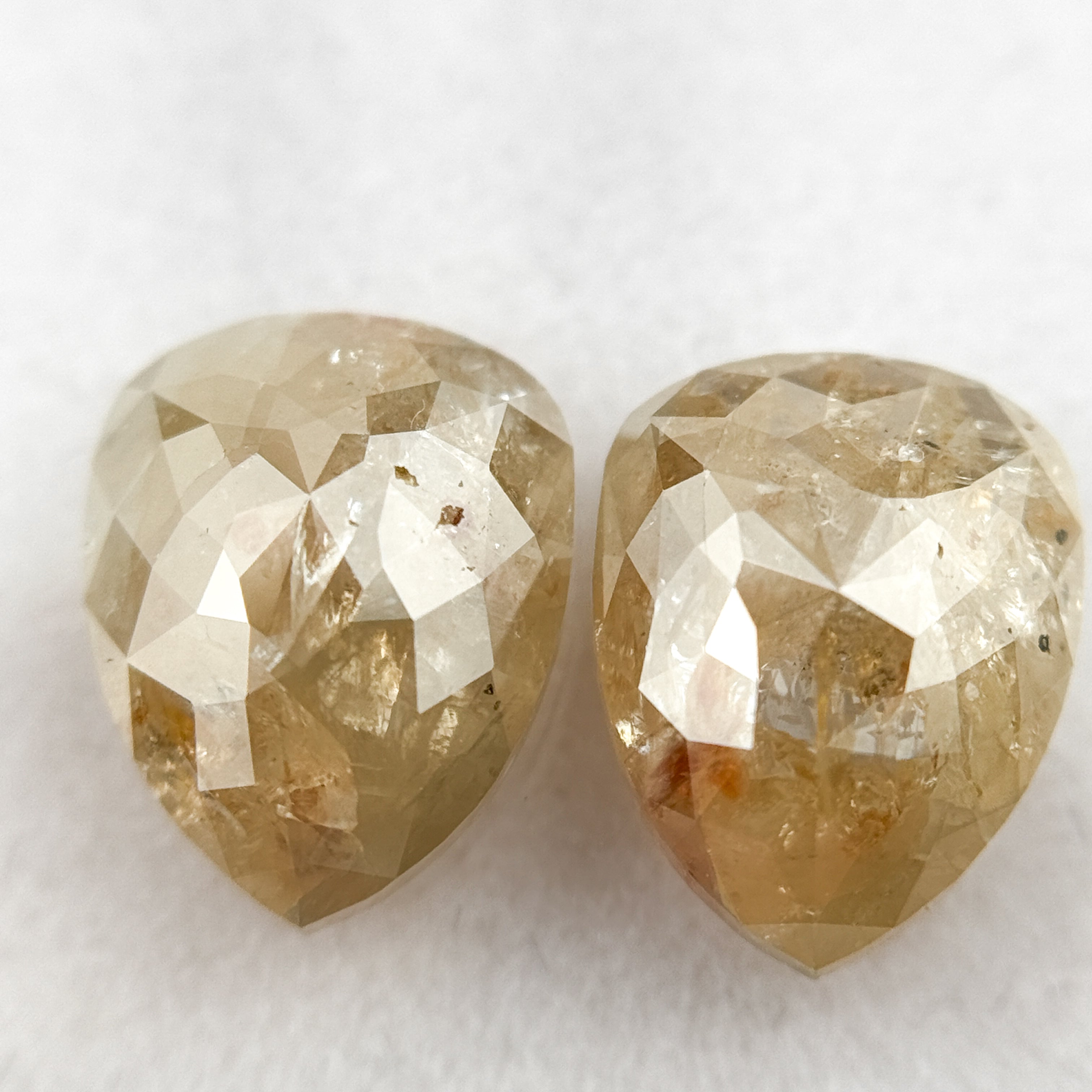 4.22 Ct Pear Rose Cut ICY Yellow Natural Salt and Pepper Diamond Pair