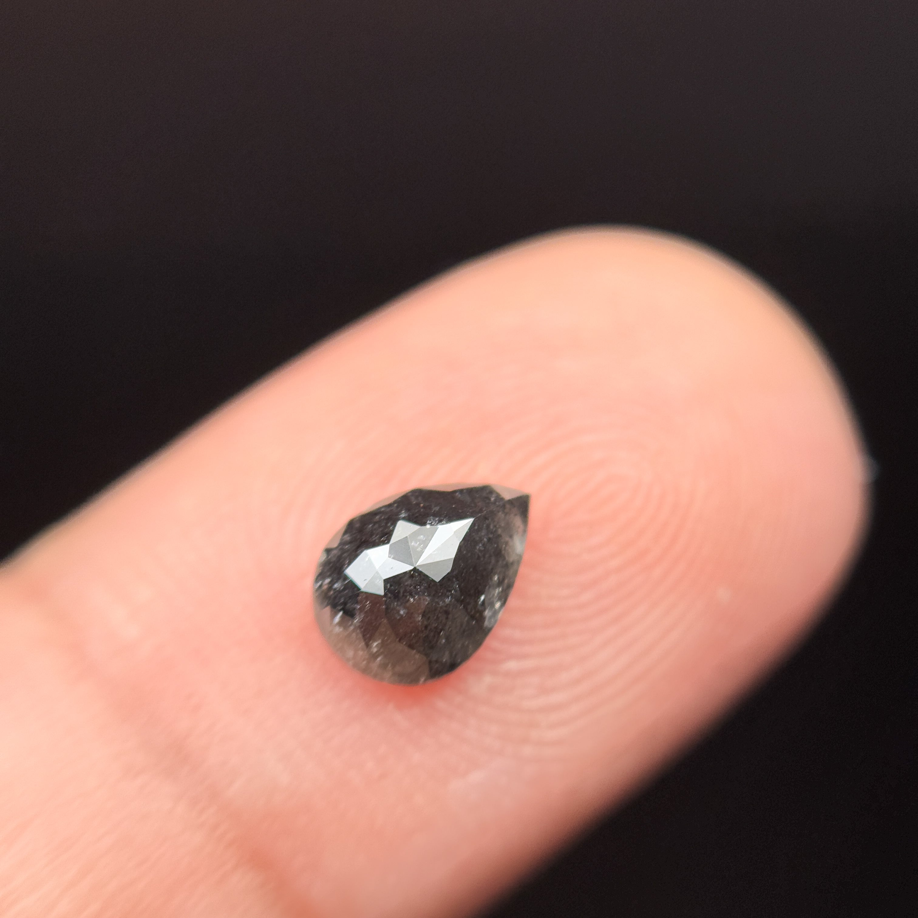 0.92 Ct Pear Rose Cut Grey Natural Minimal Salt and Pepper Diamond