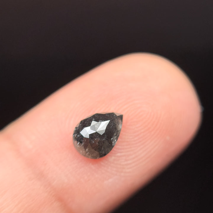 0.92 Ct Pear Rose Cut Grey Natural Minimal Salt and Pepper Diamond