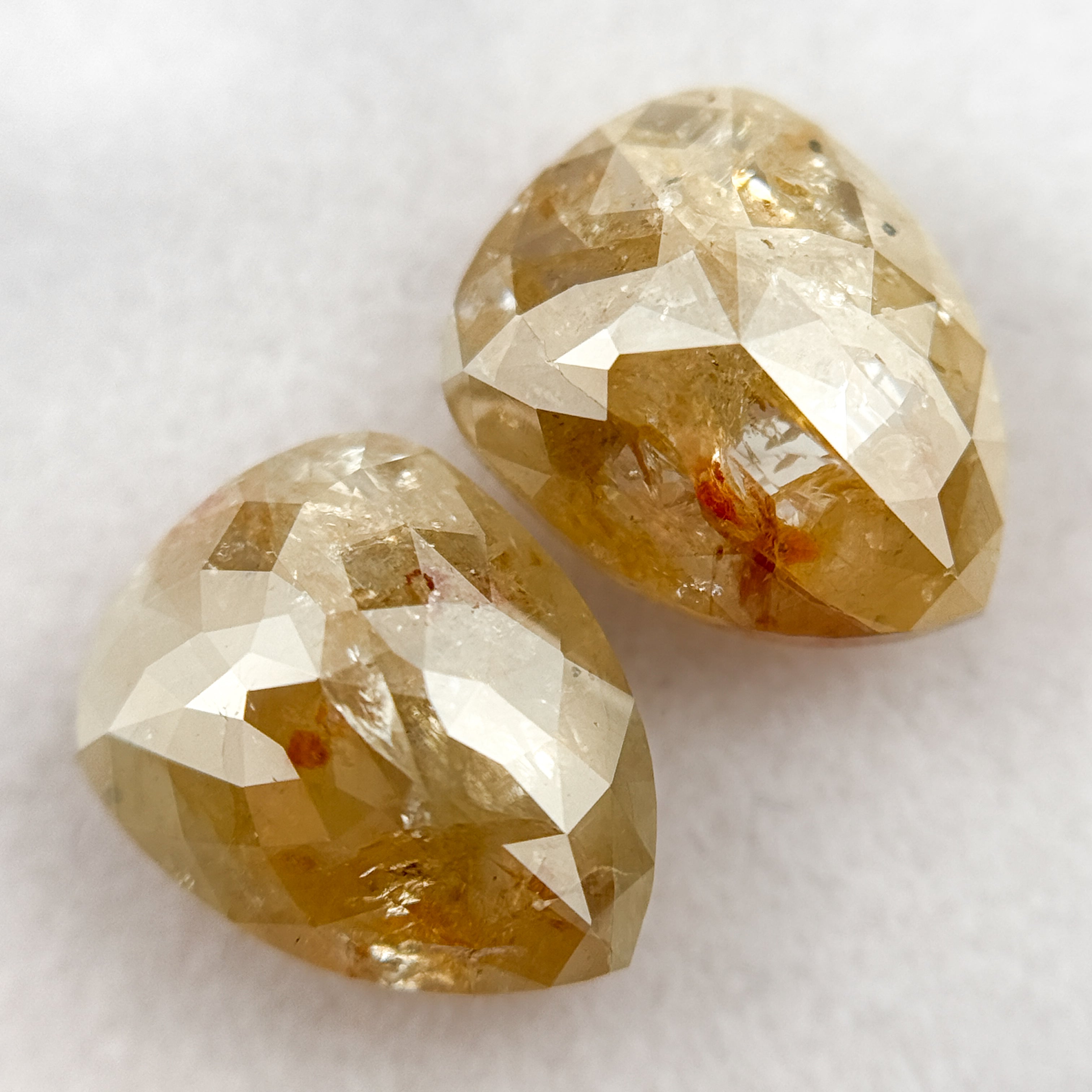 4.22 Ct Pear Rose Cut ICY Yellow Natural Salt and Pepper Diamond Pair