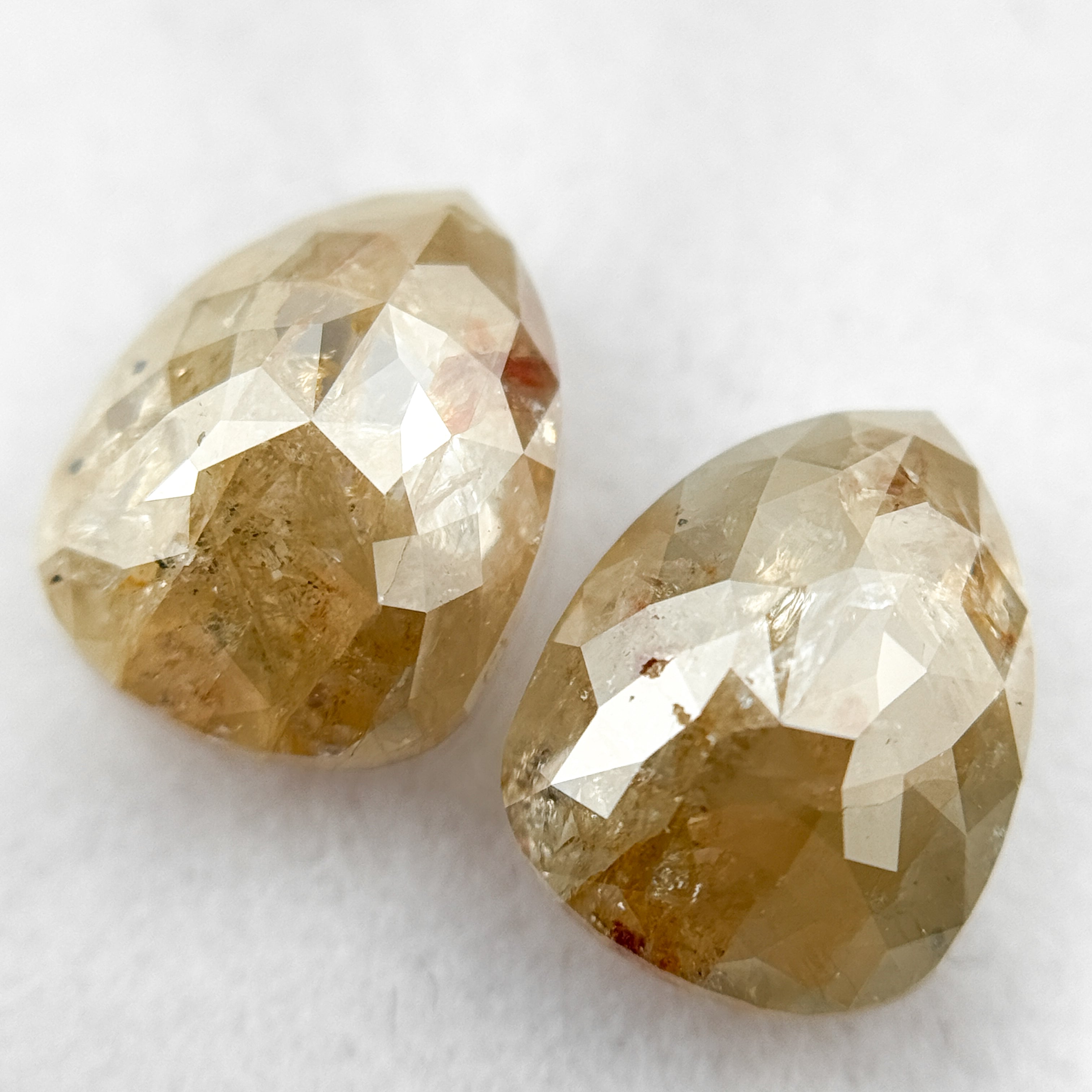 4.22 Ct Pear Rose Cut ICY Yellow Natural Salt and Pepper Diamond Pair