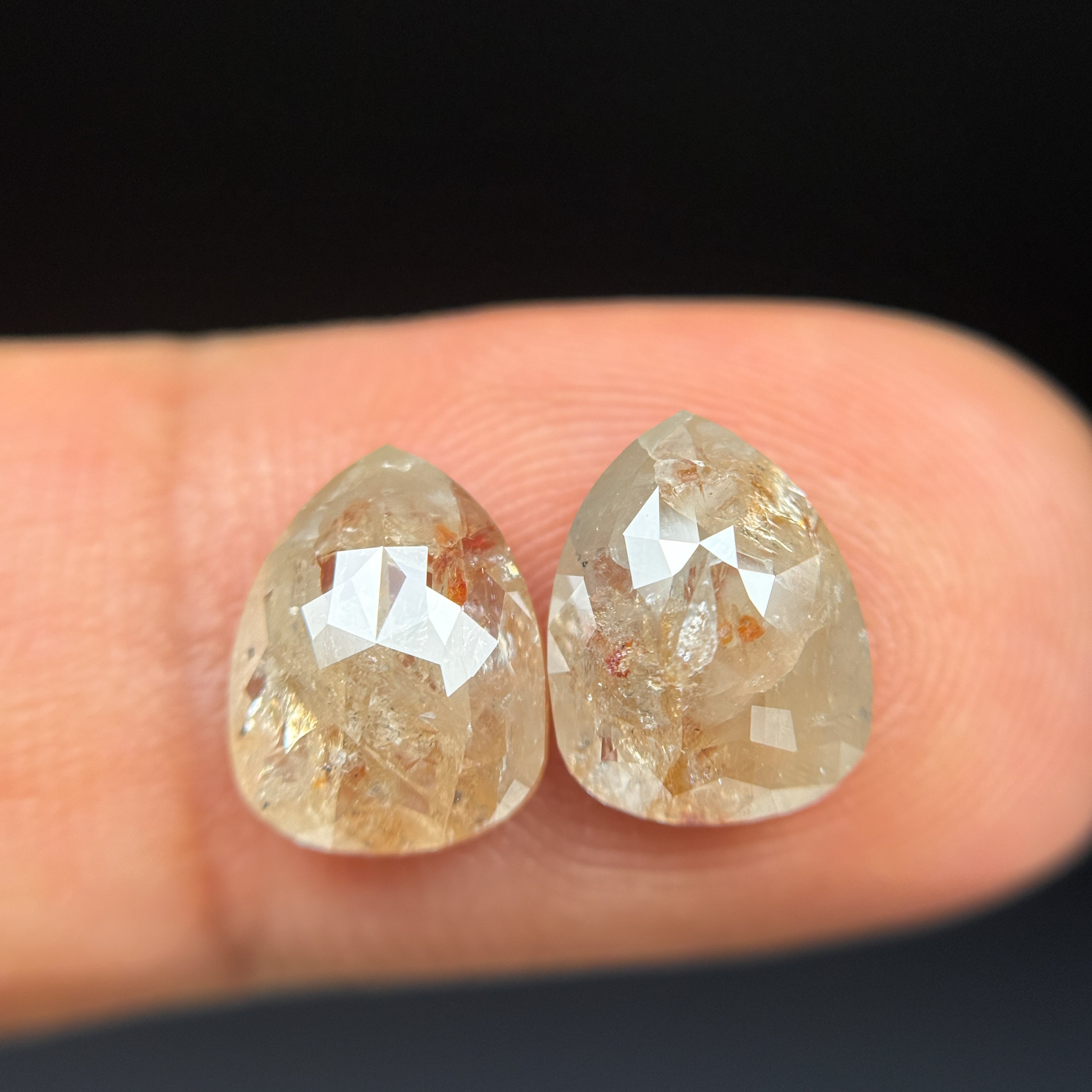4.22 Ct Pear Rose Cut ICY Yellow Natural Salt and Pepper Diamond Pair