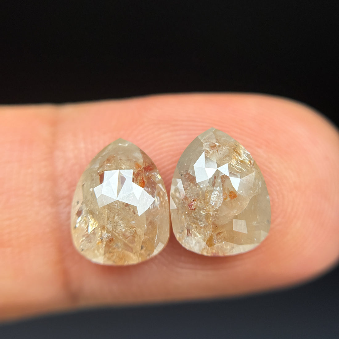 4.22 Ct Pear Rose Cut ICY Yellow Natural Salt and Pepper Diamond Pair