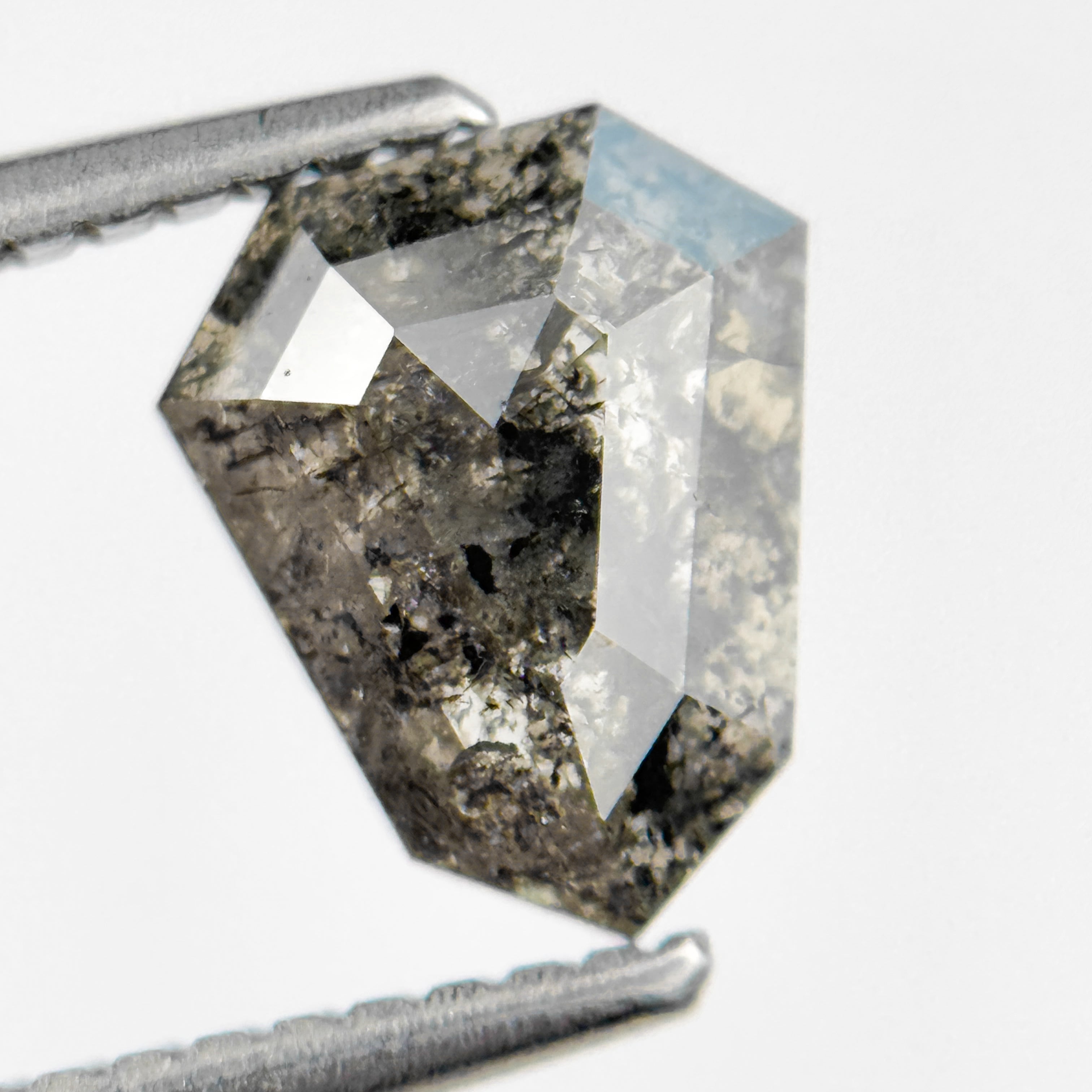 1.40 Ct Shield Rose Cut Grey Natural Salt and Pepper Diamond
