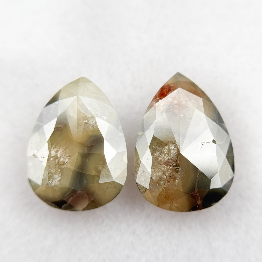 2.23 Ct Pear Rose Cut Green Natural Galaxy Diamond Pair