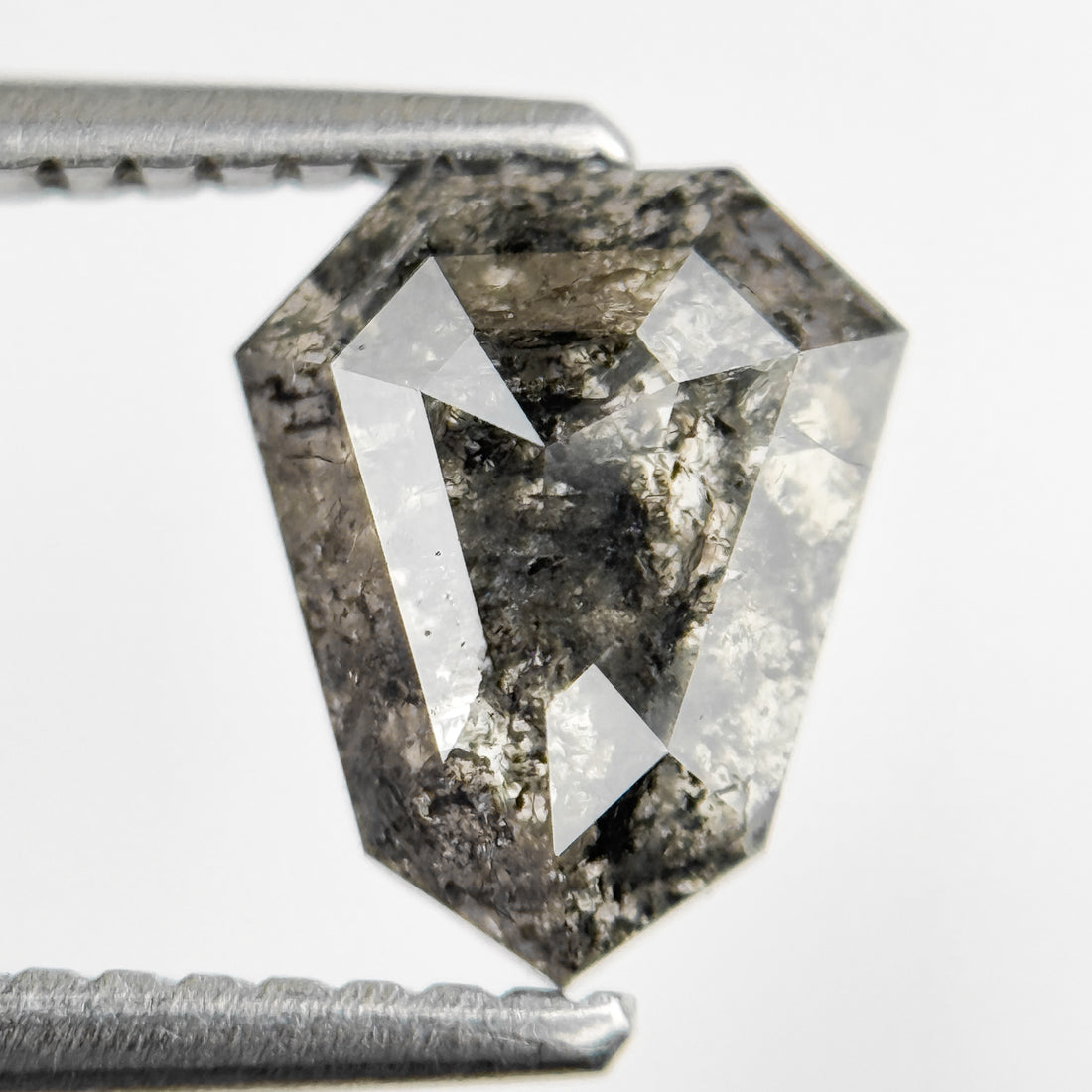 1.40 Ct Shield Rose Cut Grey Natural Salt and Pepper Diamond