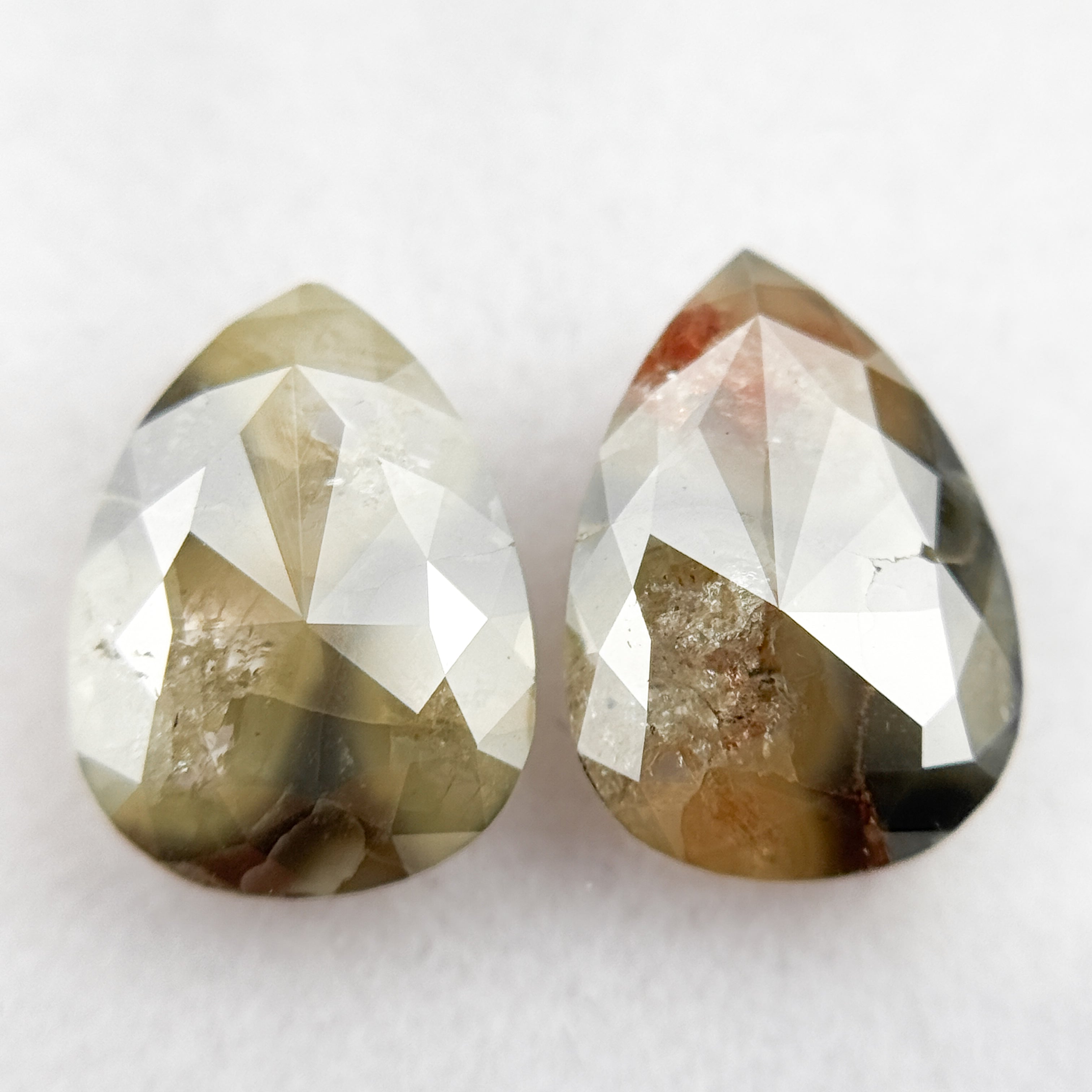 2.23 Ct Pear Rose Cut Green Natural Galaxy Diamond Pair